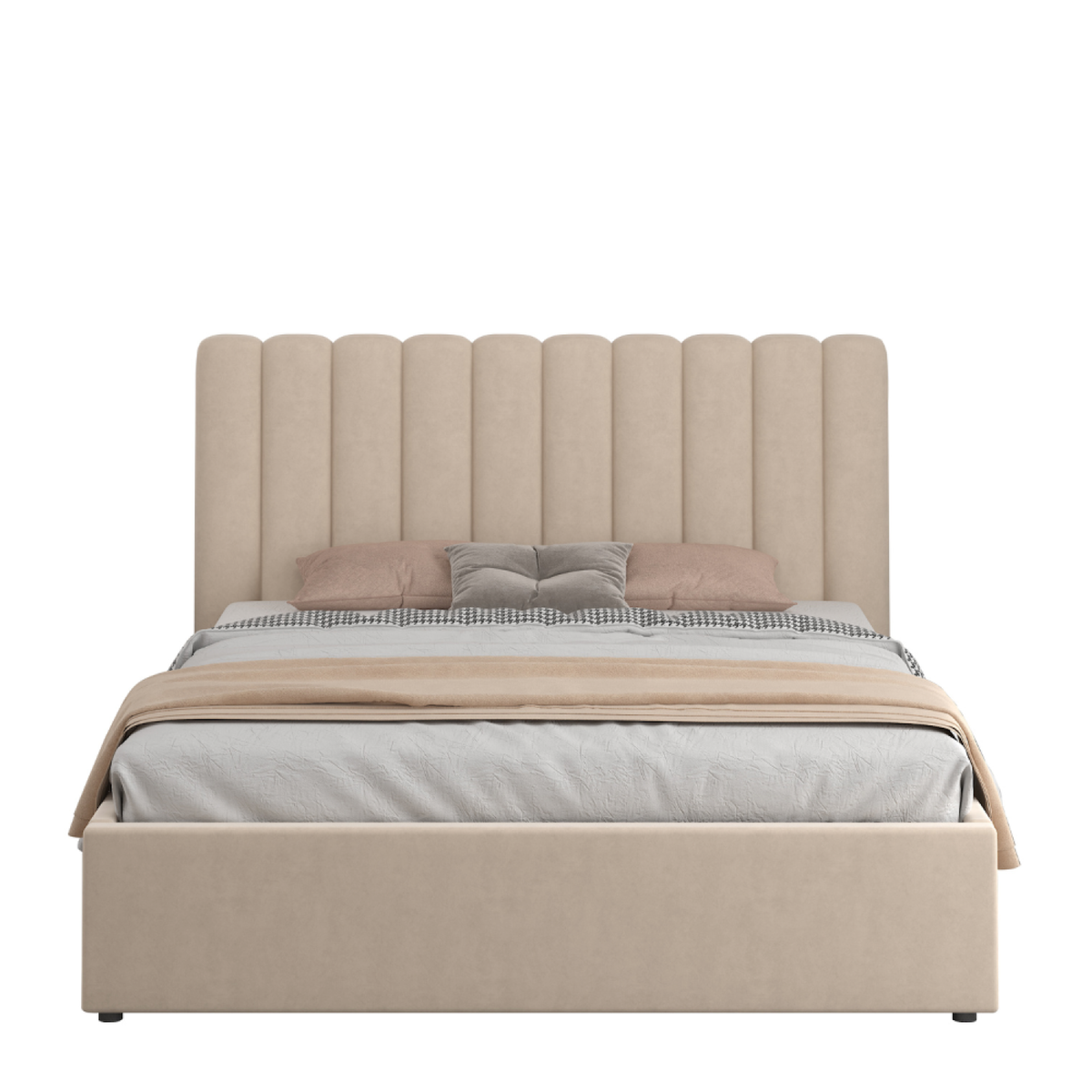 CONCEPT USINE Lit avec coffre de rangement 160x200cm velours beige SAVANNAH