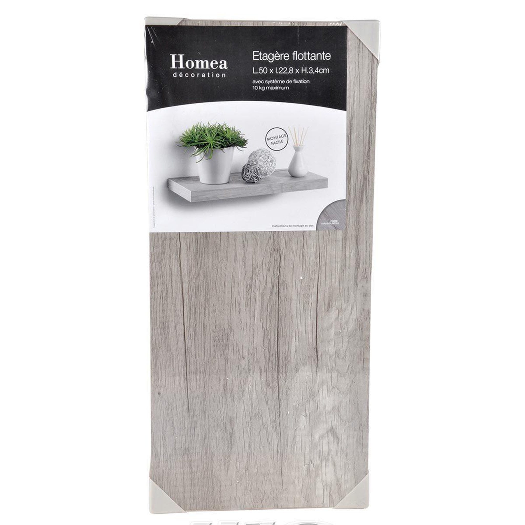 Voir la diapositive 2 : HOMEA Étagère murale design  flottante  50cm chêne blanchi