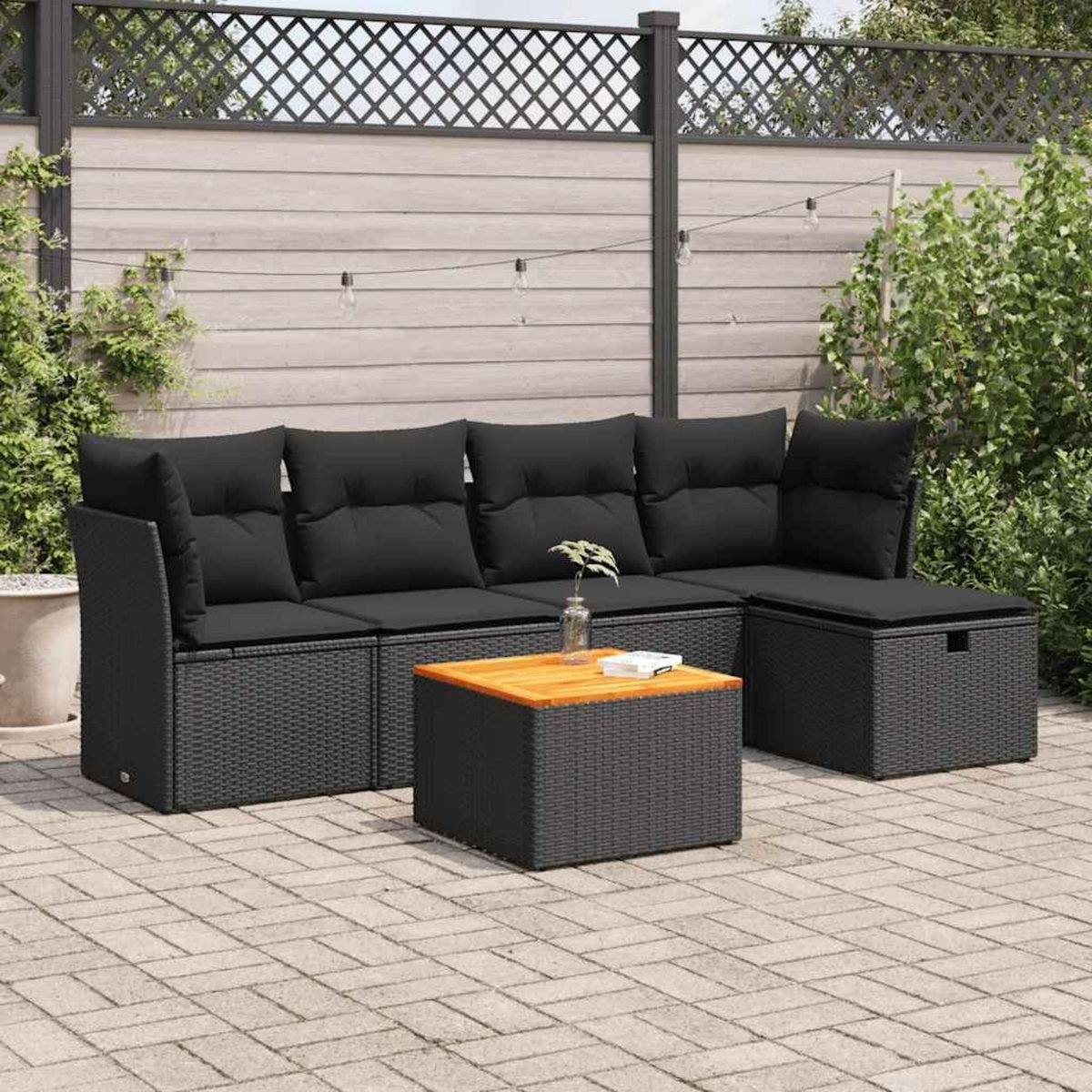 VIDAXL Salon de jardin 6 pcs avec coussins noir resine tressee