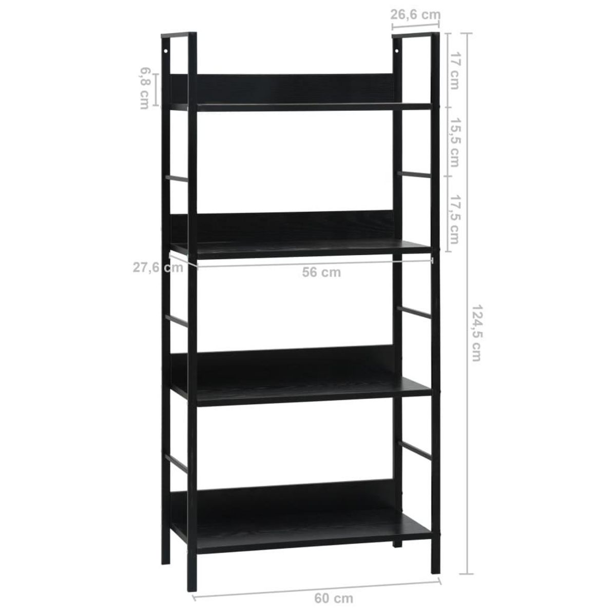 VIDAXL Bibliotheque a 4 niveaux noir 60x27,6x124,5cm bois d'ingenierie