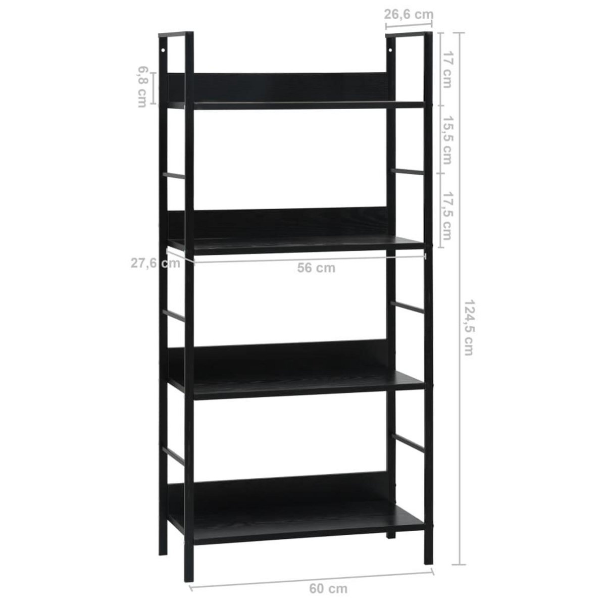 VIDAXL Bibliotheque a 4 niveaux noir 60x27,6x124,5cm bois d'ingenierie