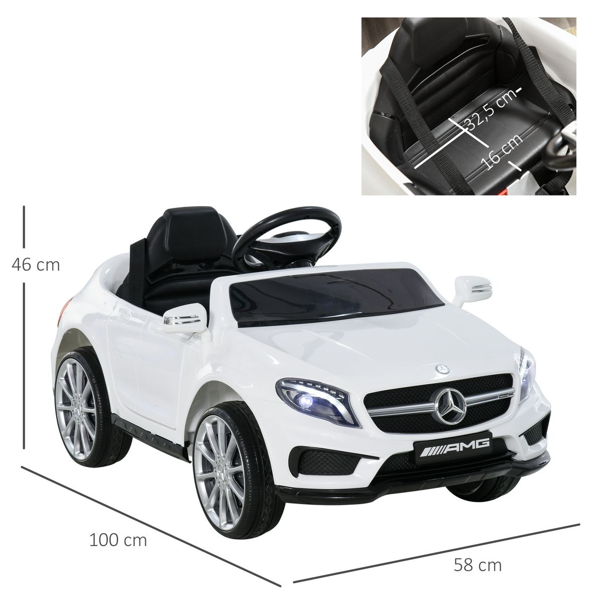HOMCOM Voiture véhicule électrique enfant 6 V 7 Km/h max. télécommande effets sonores + lumineux Mercedes GLA AMG blanc