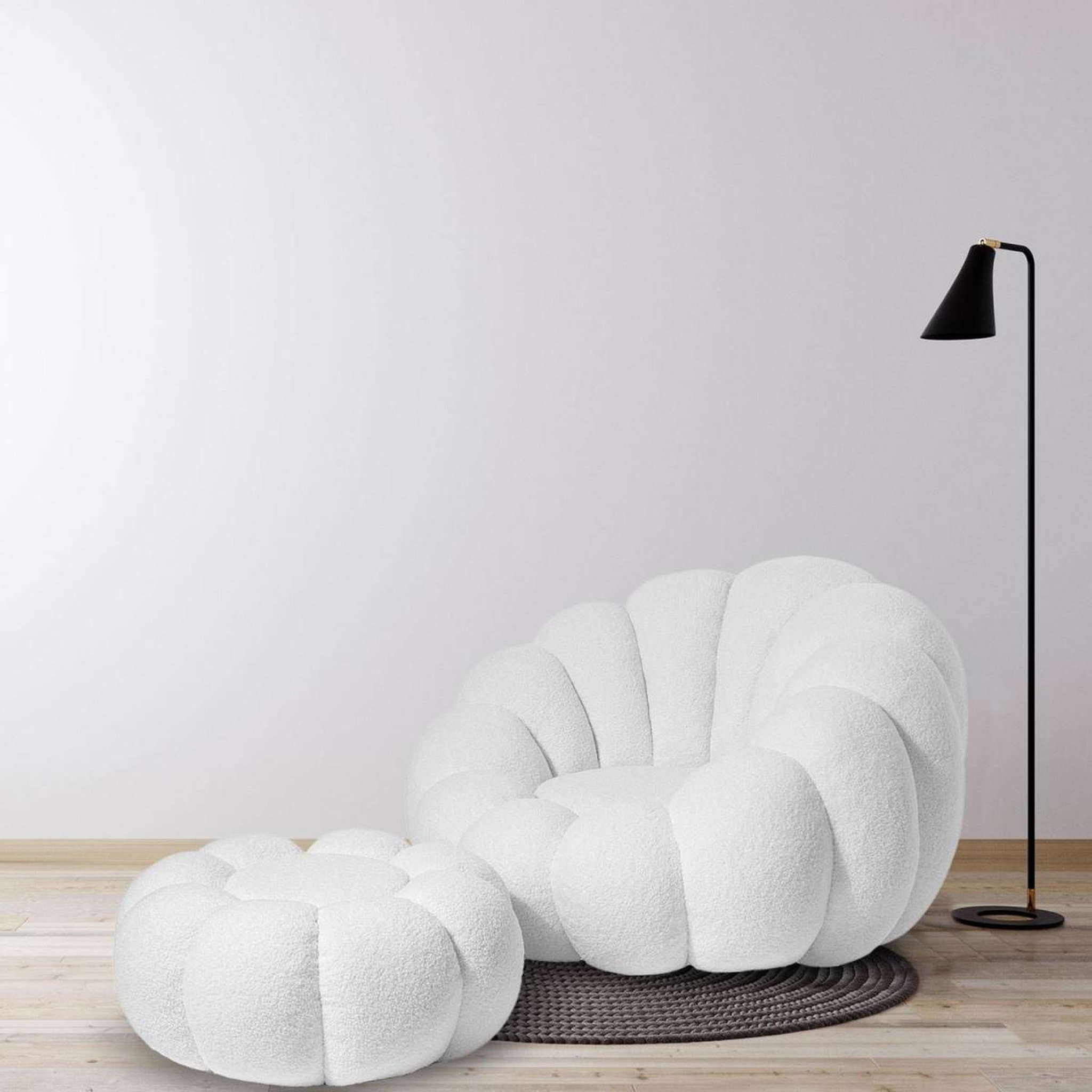 Voir la diapositive 3 : Paris Prix Pouf design fleur  bouclette  61cm blanc