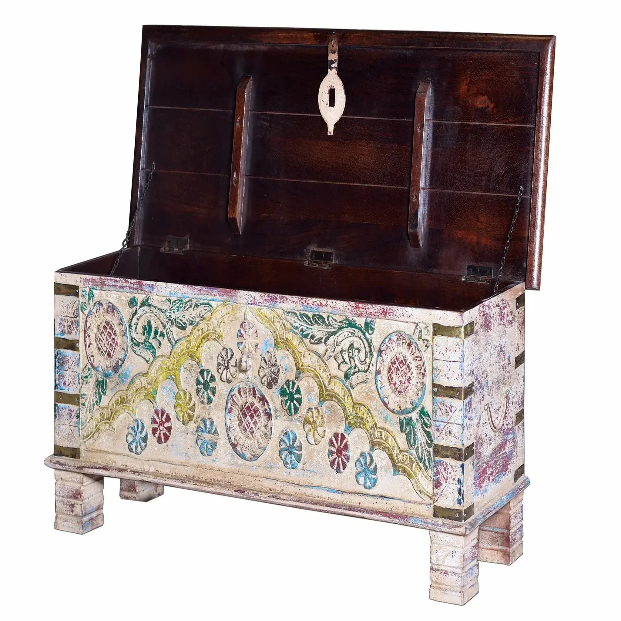 Voir la diapositive 2 : GINER Y COLOMER SL Coffre en bois de manguier massif 116 cm style rustique ethnique