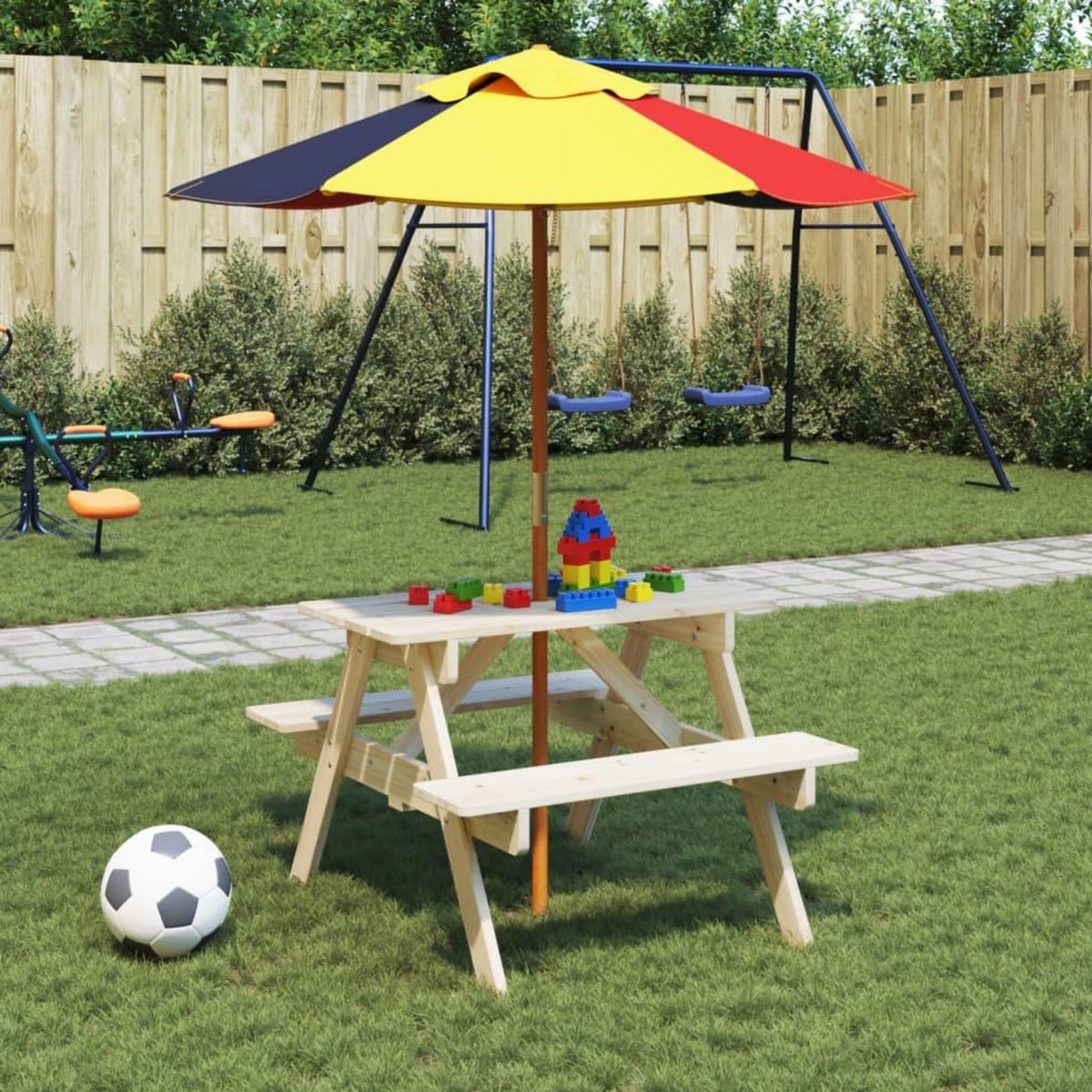 VIDAXL Table de pique-nique pour 4 enfants avec parasol bois de sapin