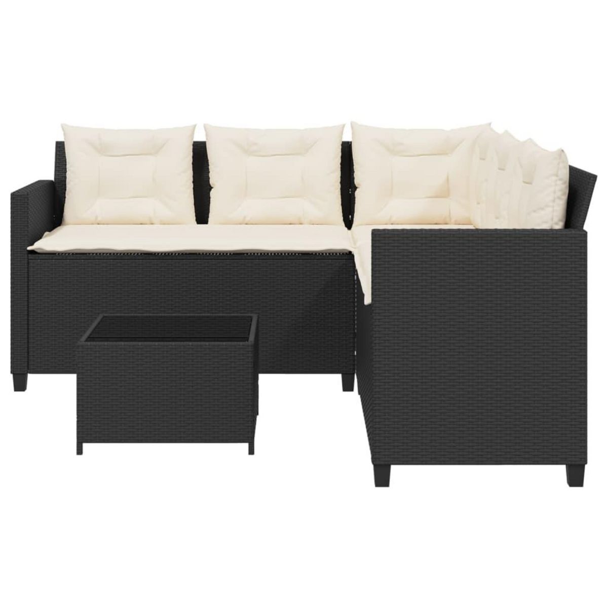 VIDAXL Canape de jardin avec table et coussins en forme de L noir