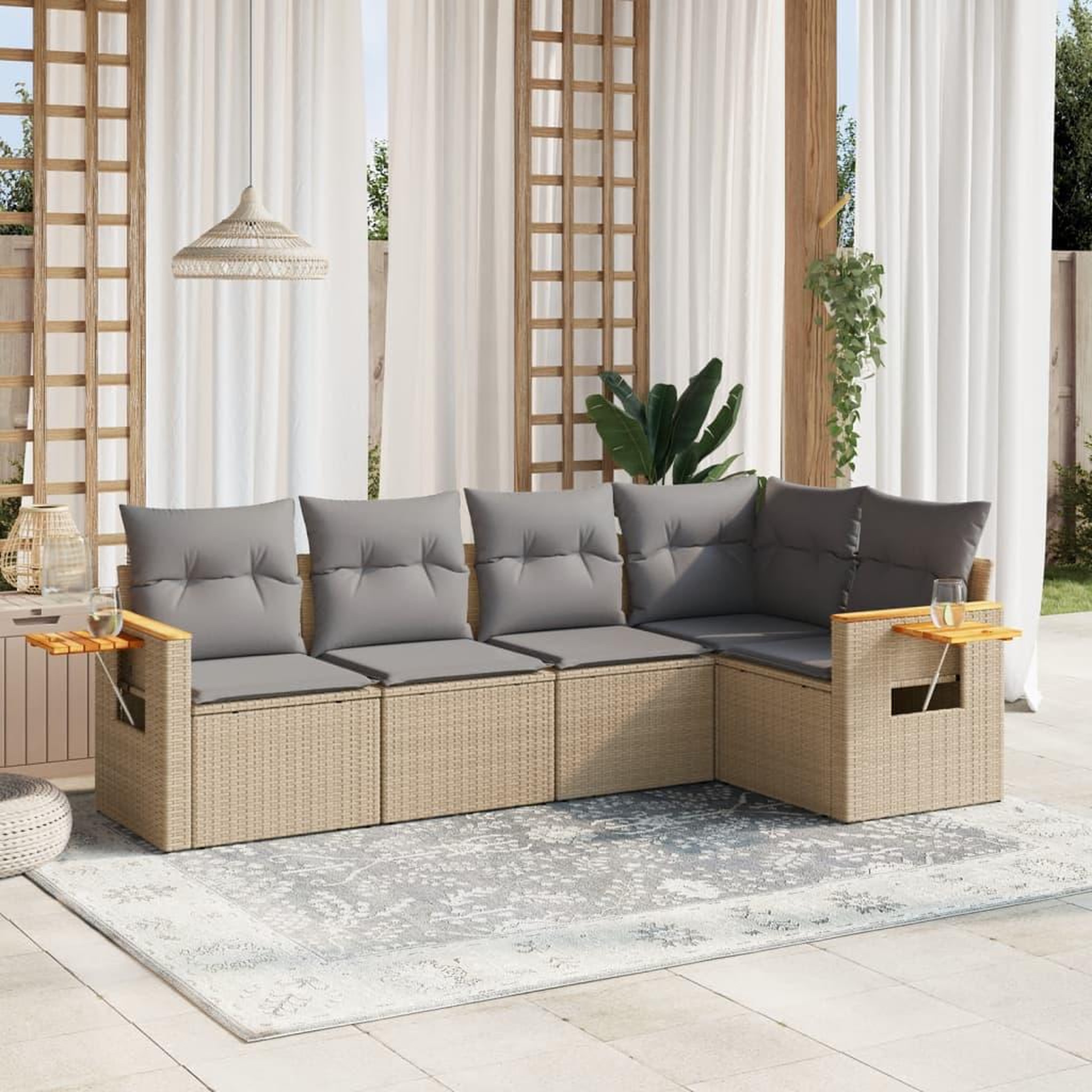 VIDAXL Salon de jardin avec coussins 5 pcs beige resine tressee