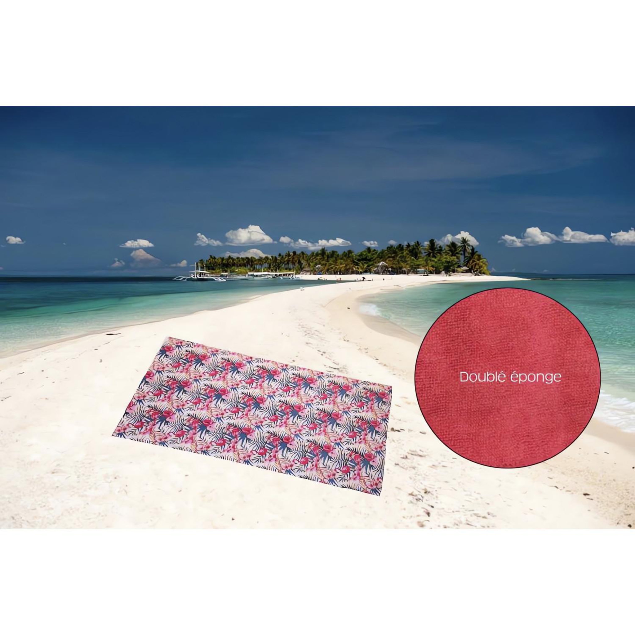 Voir la diapositive 1 : SOLEIL D'OCRE Fouta en coton doublé éponge 100x200 cm FLAMAND ROSE, par Soleil d'ocre