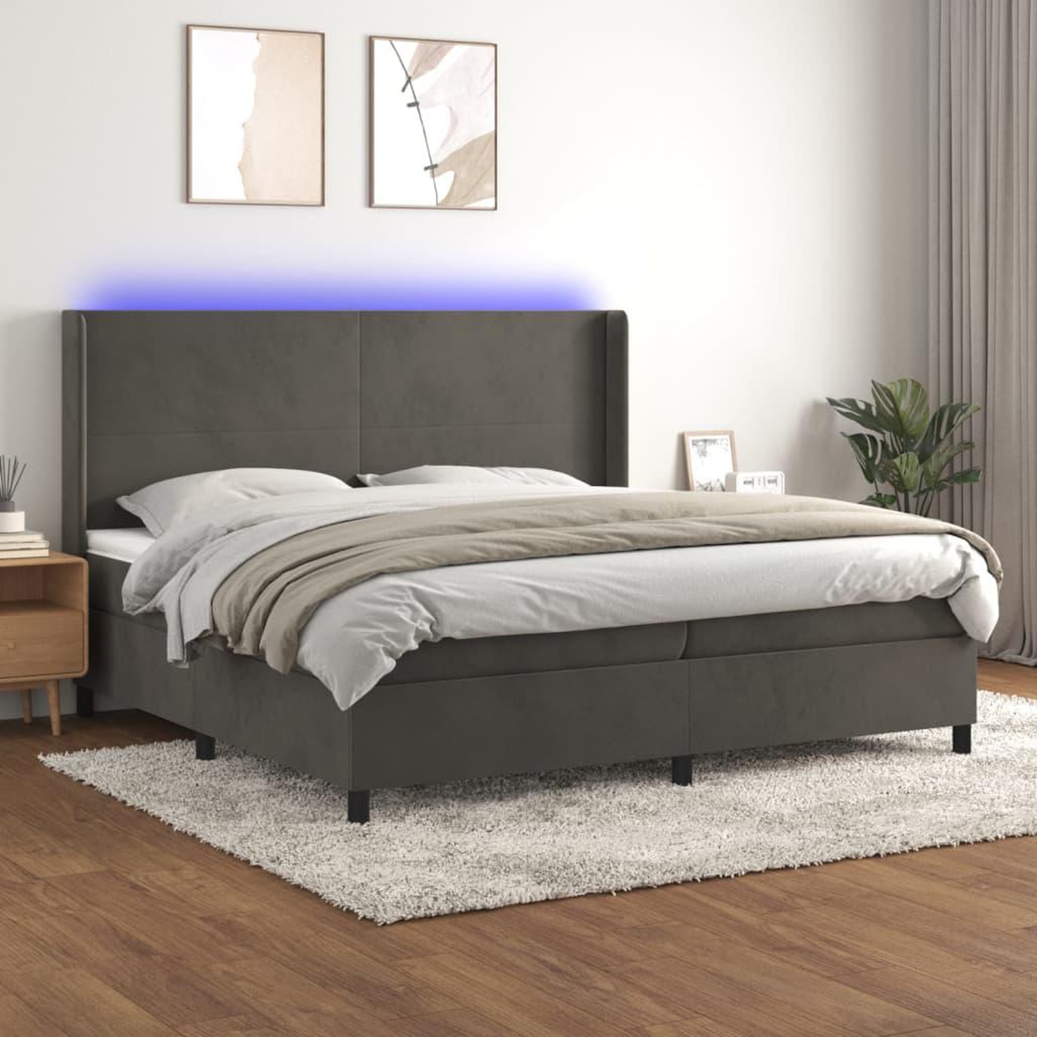 Voir la diapositive 1 : VIDAXL Sommier a lattes de lit matelas et LED Gris fonce 200x200 cm