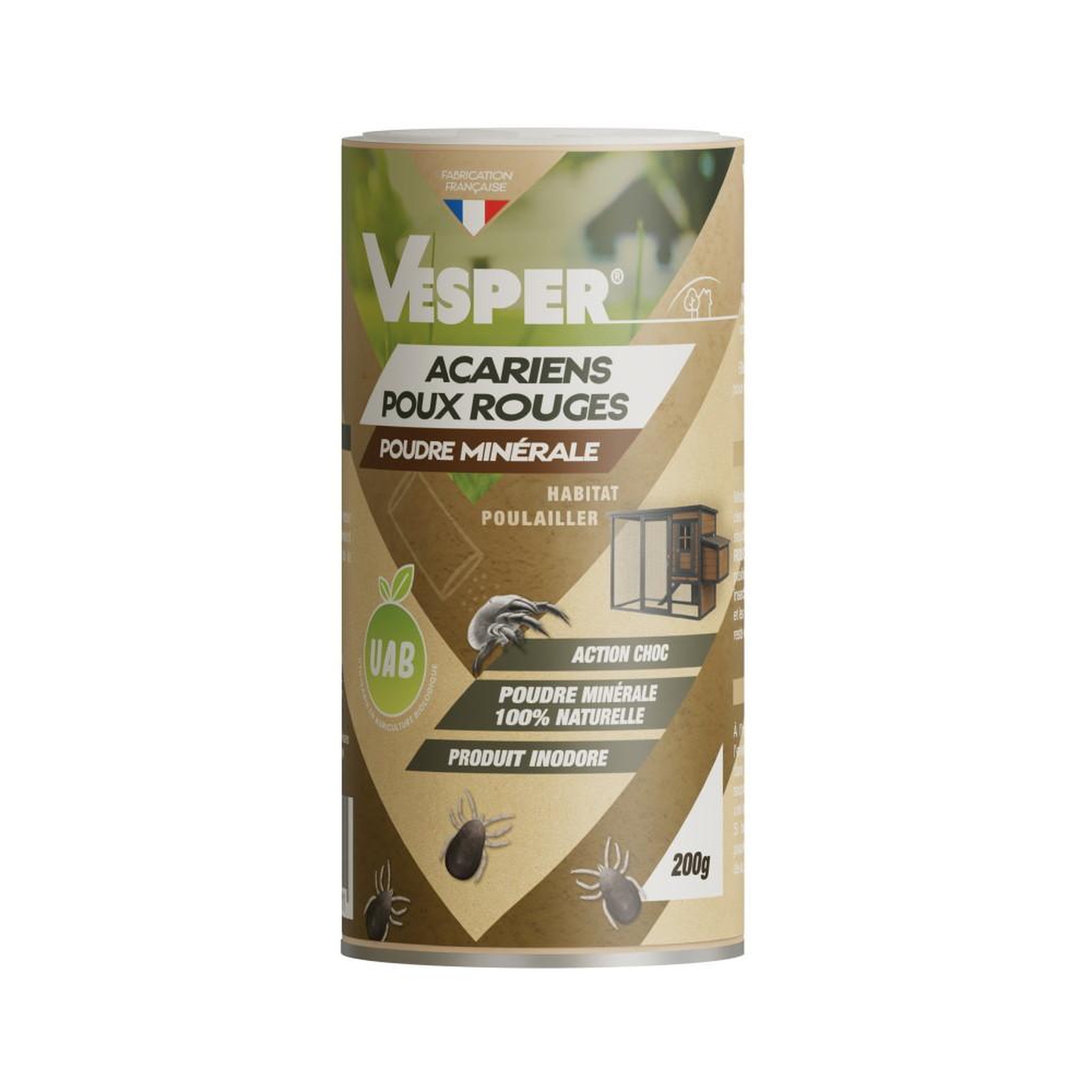 Vesper Poudre minerale acariens/poux rouges 100% naturelle - 200 g - Inodore