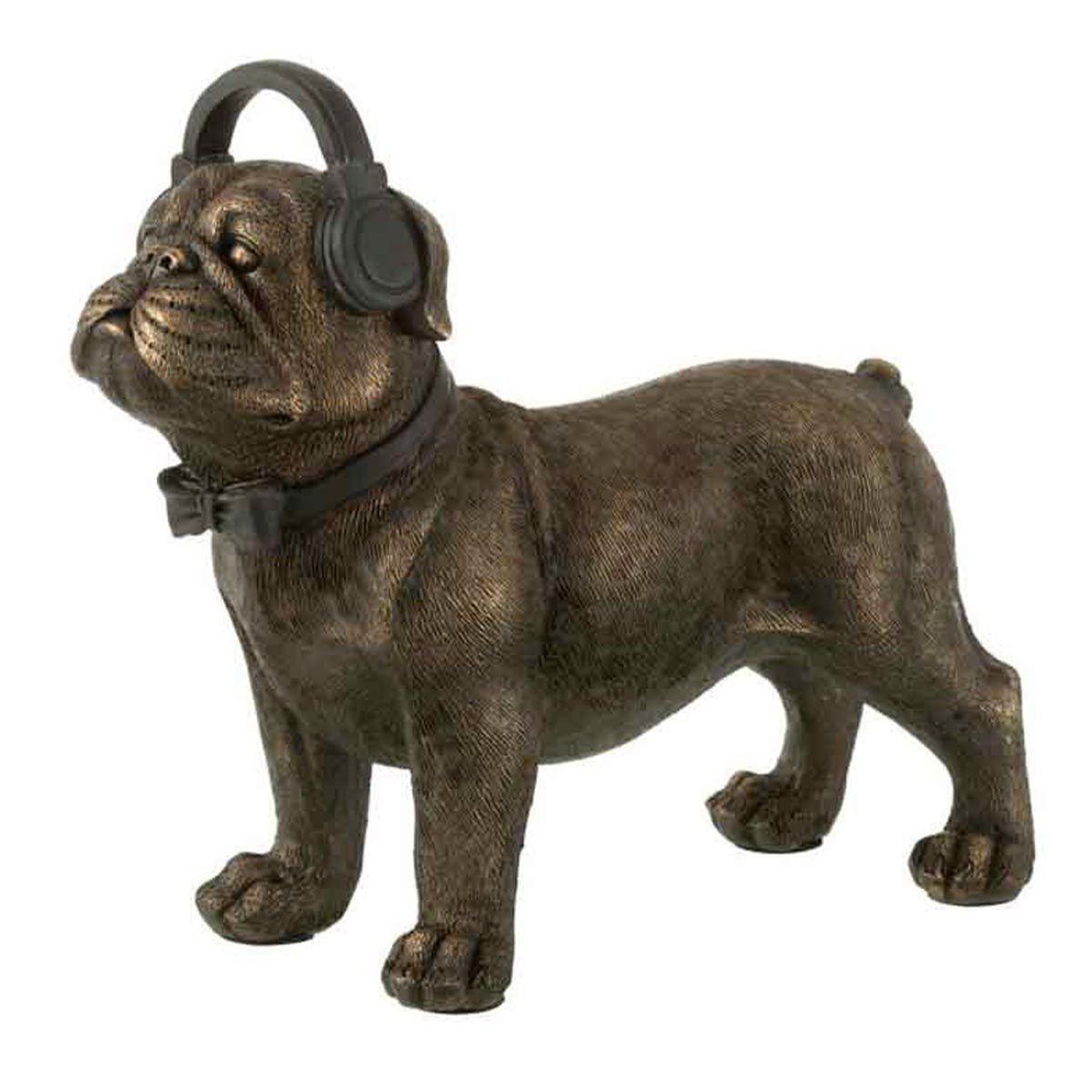 J-LINE Statuette déco  bulldog avec casque  28cm marron