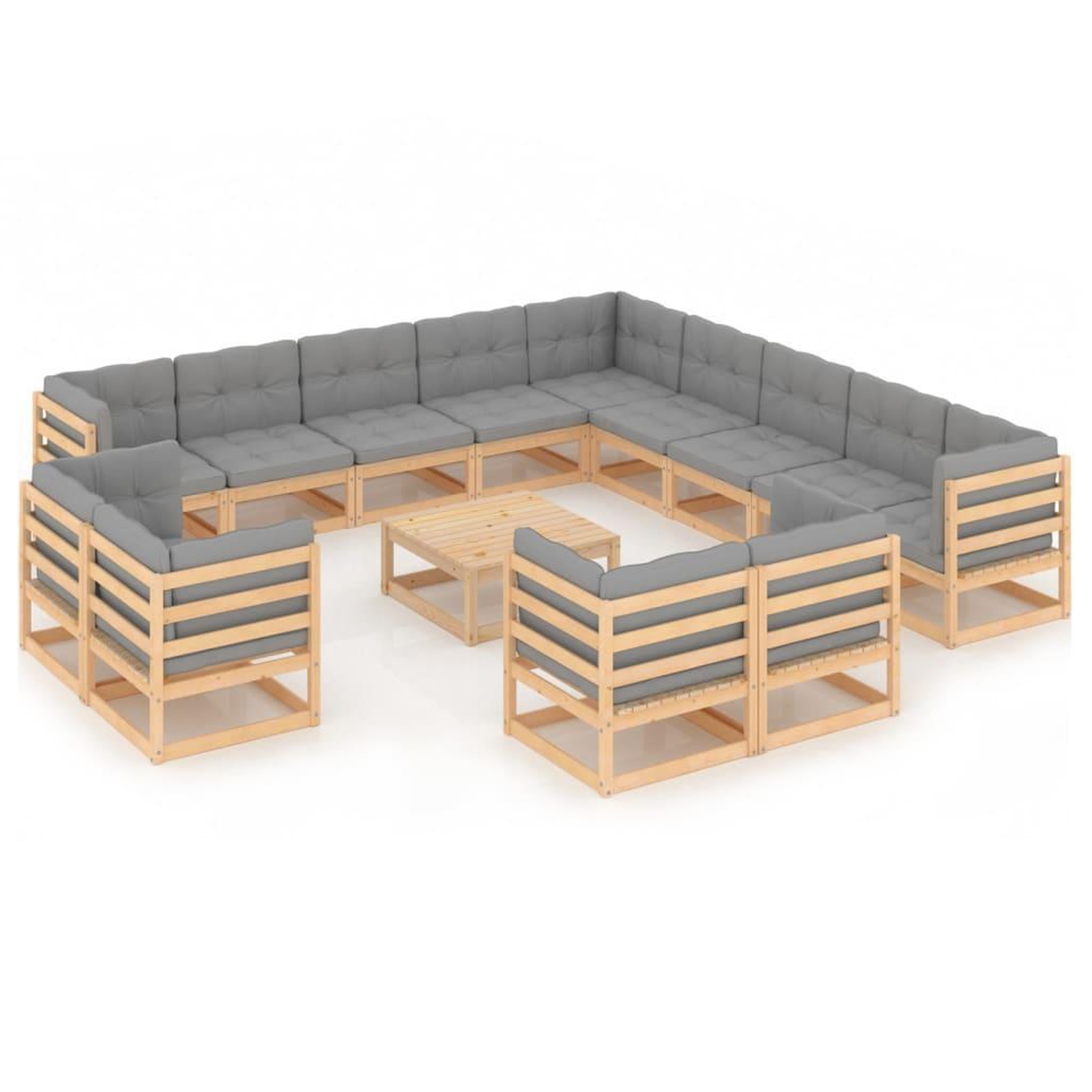 Voir la diapositive 1 : VIDAXL Salon de jardin 14 pcs avec coussins Bois de pin massif