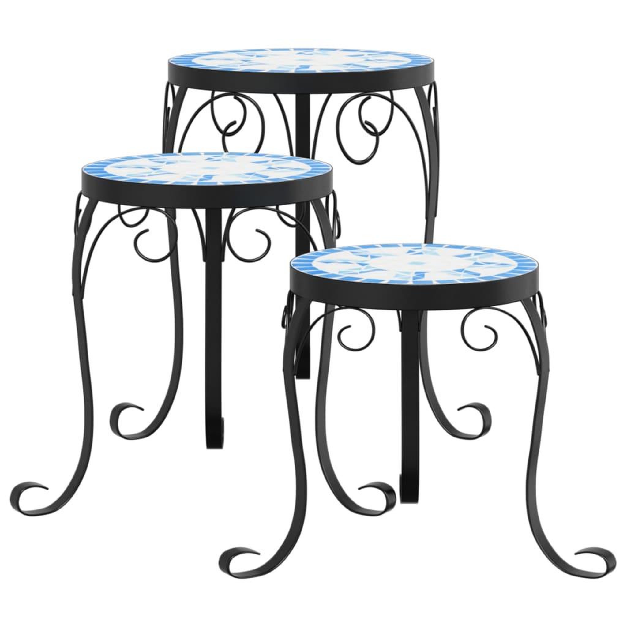 Voir la diapositive 2 : VIDAXL Supports pour plantes 3 pcs bleu et blanc ceramique
