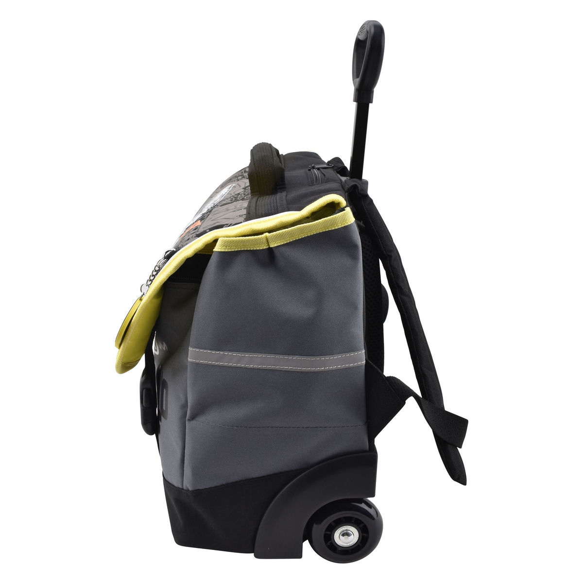 AUCHAN Cartable à roulettes 36 cm Premium brillant dans le noir polyester DINO STREET CODE noir et jaune