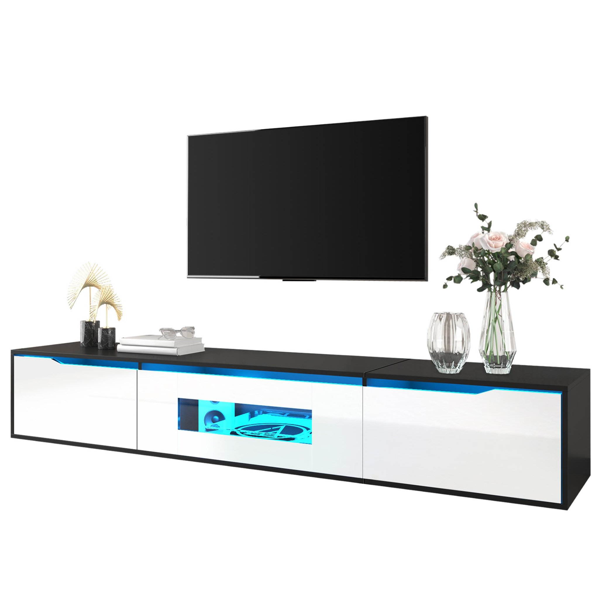 MERAX Meuble tv suspendu noir+blanc 180 cm led mdf