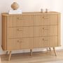 Voir la diapositive 2 : ID MARKET Commode 6 tiroirs ROMIE 110 cm lattes tasseau bois coloris chêne