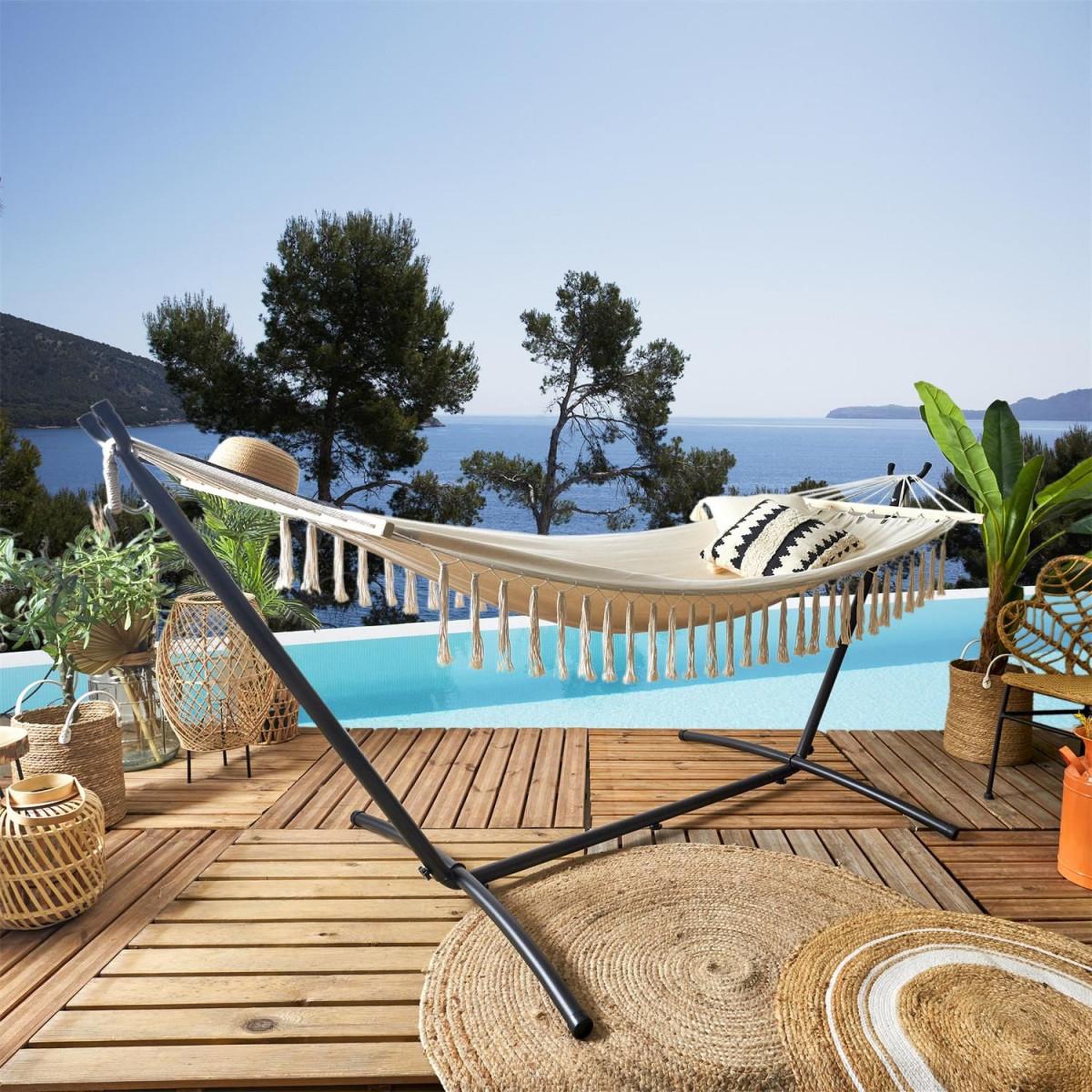 Voir la diapositive 3 : The Home Deco Factory Hamac avec franges  sumatra  90x285cm beige