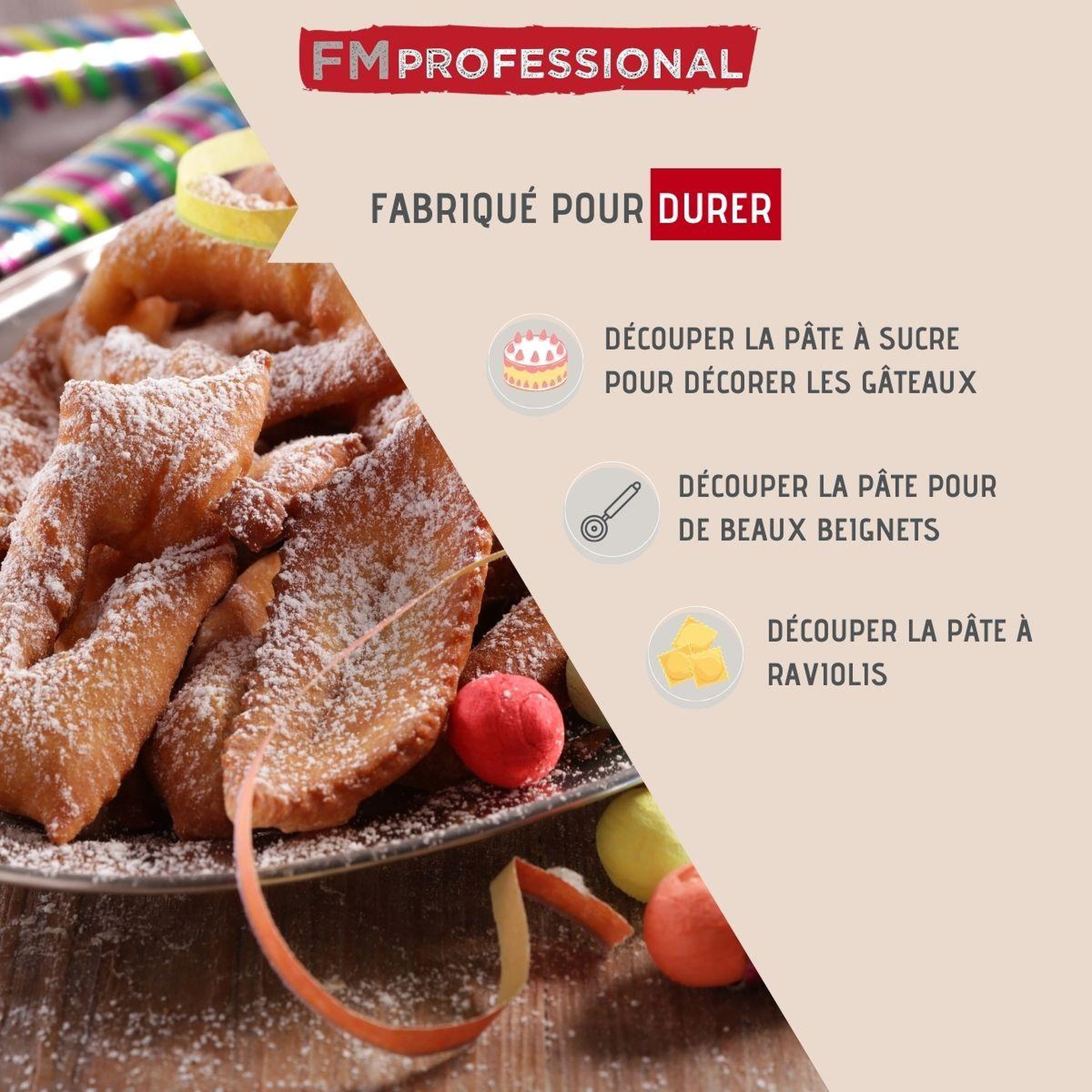 Voir la diapositive 2 : FM PROFESSIONAL Roulette à pâtisserie cannelée 20,6 cm fm professional pâtisserie