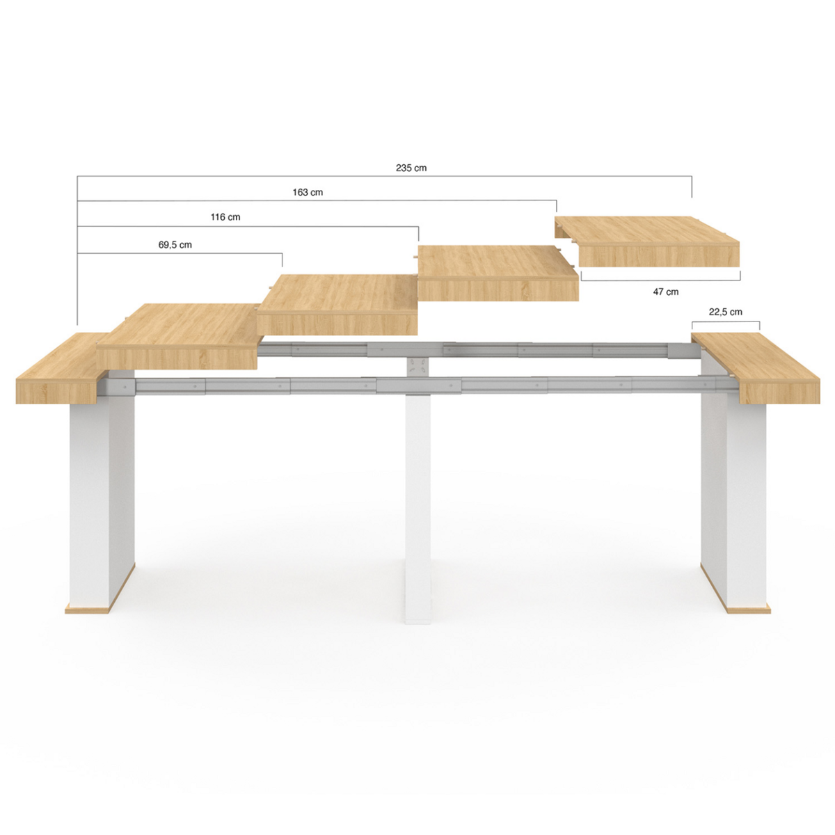 ID MARKET Table console extensible EDEN 10 personnes 235 cm bois et blanc