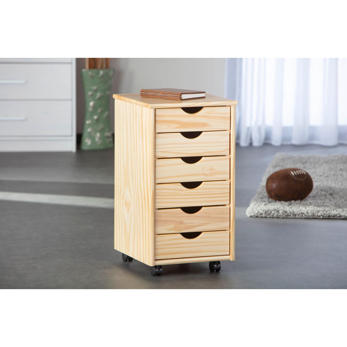 Caisson de bureau en bois massif sur roulettes 6 tiroirs ULLI