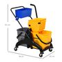Voir la diapositive 3 : HOMCOM Chariot de lavage chariot de nettoyage professionnel presse à mâchoire 2 seaux + rangement jaune bleu