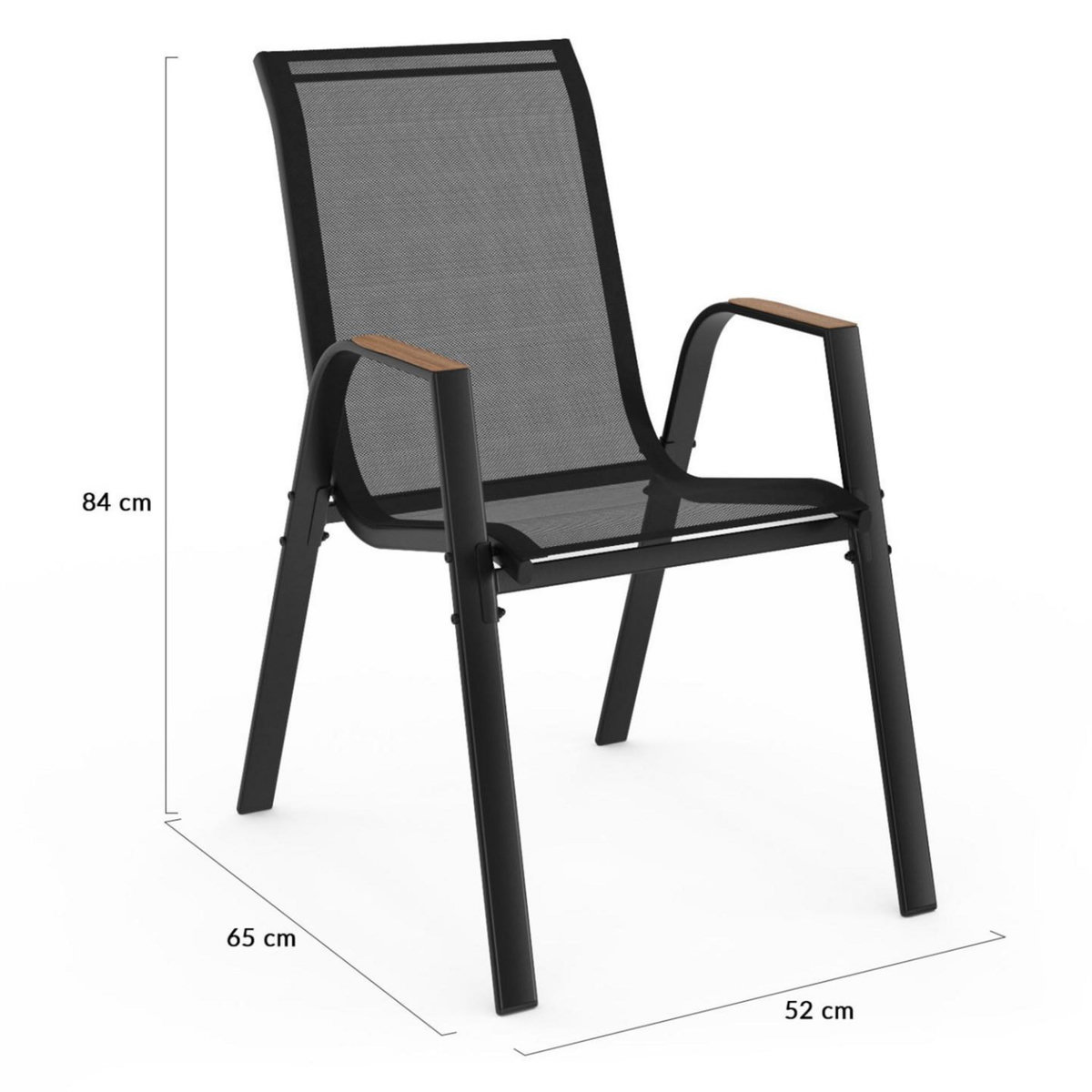 ID MARKET Lot de 6 chaises de jardin NOUMEA métal et textilène empilables noir et bois