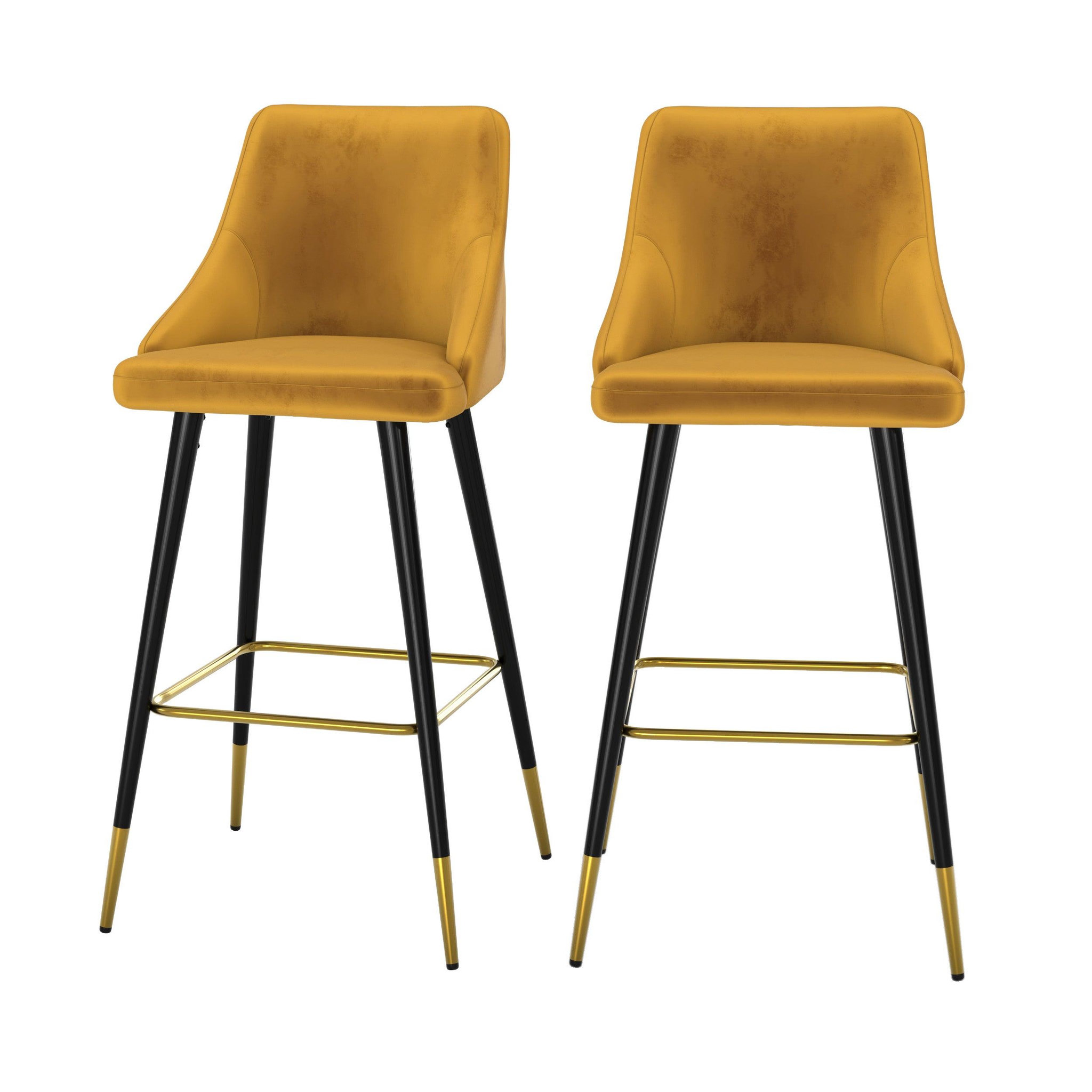 MAISON PAVANE Lot de 2 chaises de bar en velours jaune curry 78 cm-aristote