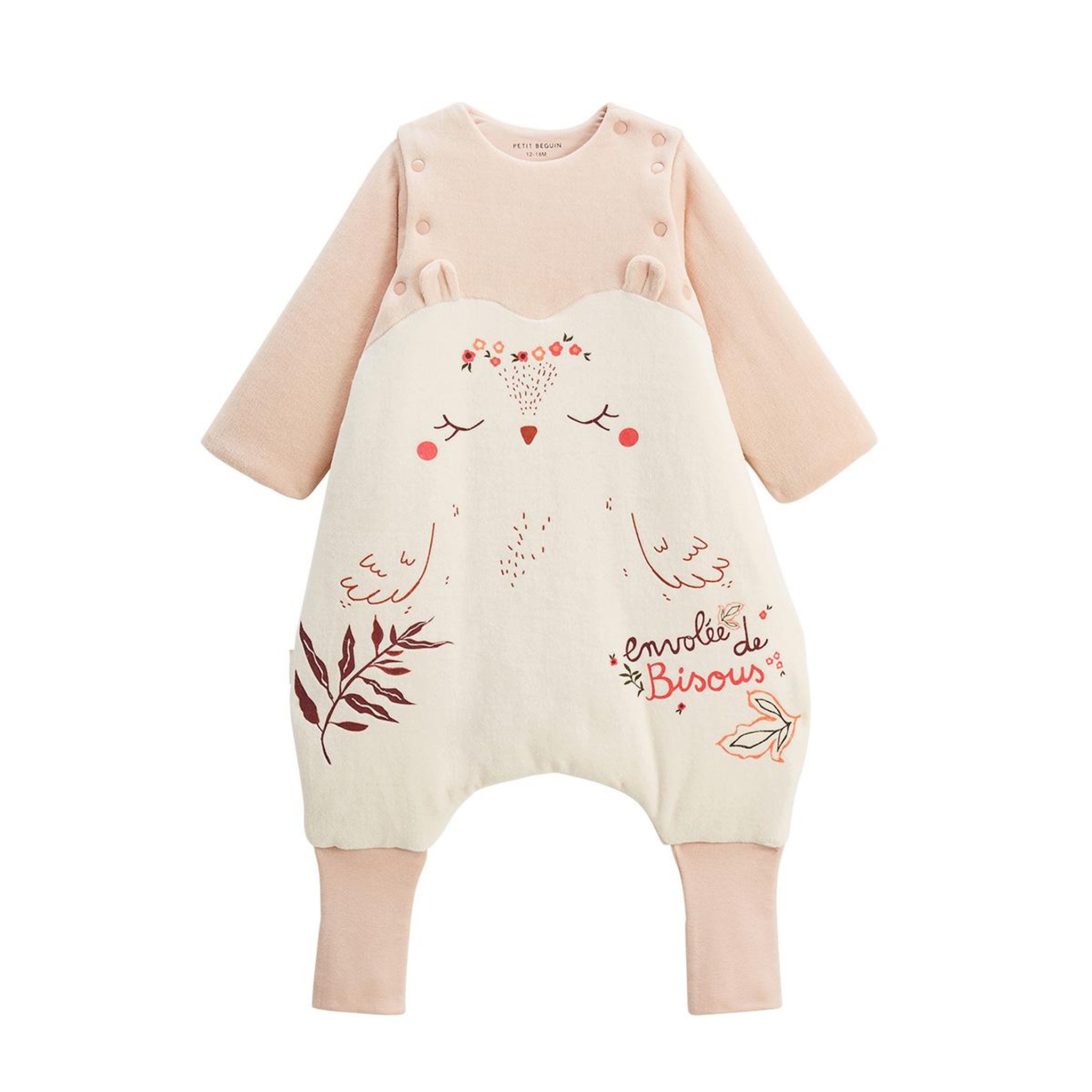 Petit Béguin Turbulette d'hiver en velours avec pieds retroussables et manches amovibles Manouk. Coloris disponibles : Beige