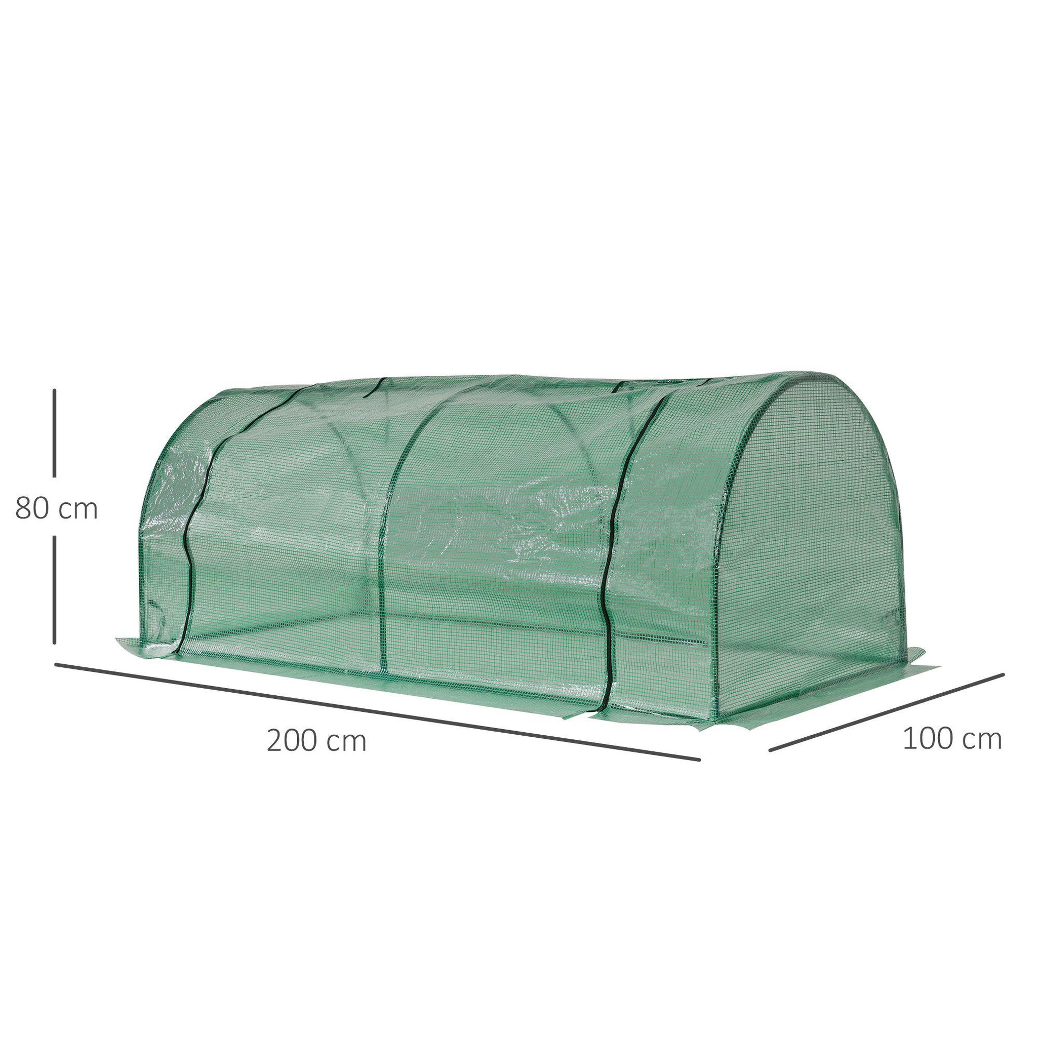 Voir la diapositive 3 : OUTSUNNY Serre de jardin tunnel serre à tomates dim. 2l x 1l x 0,8h m porte zippée enroulable bâche pe acier vert
