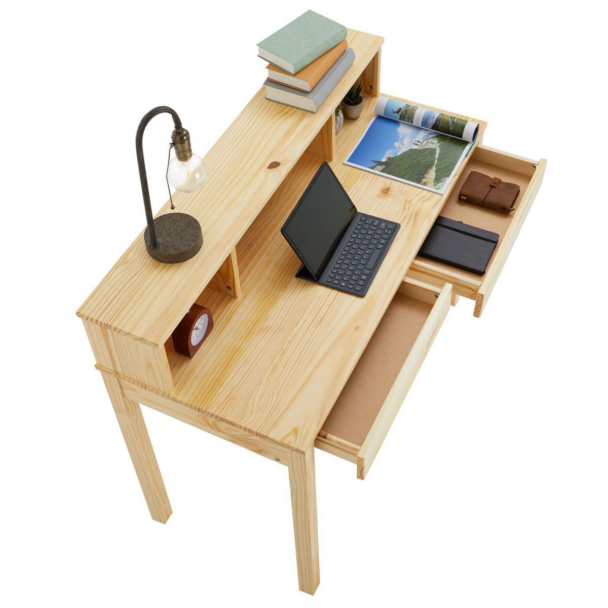 IDIMEX Bureau LENNOX, avec 2 tiroirs et 3 niches, en pin massif