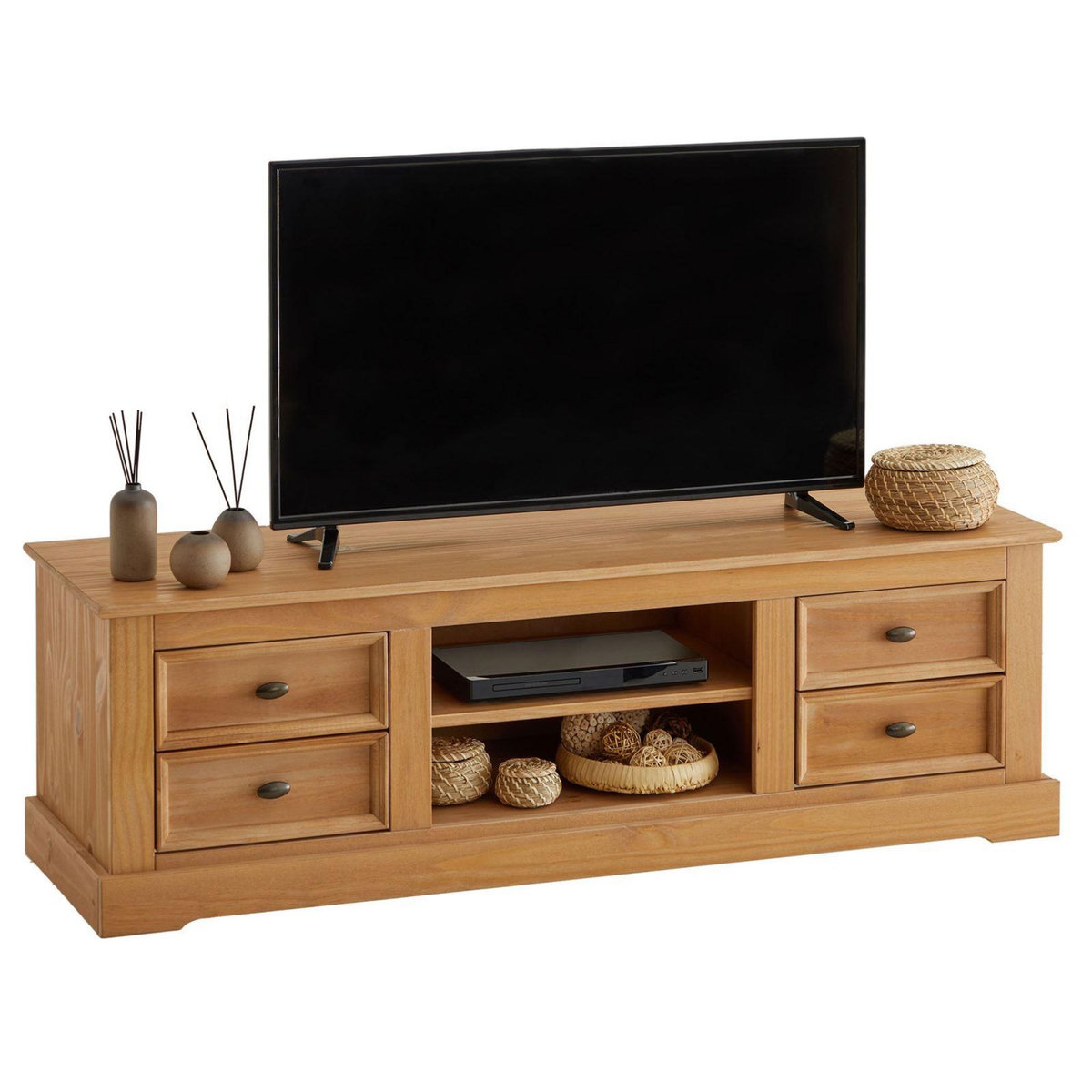 IDIMEX Meuble TV KENT en pin massif, avec 4 tiroirs