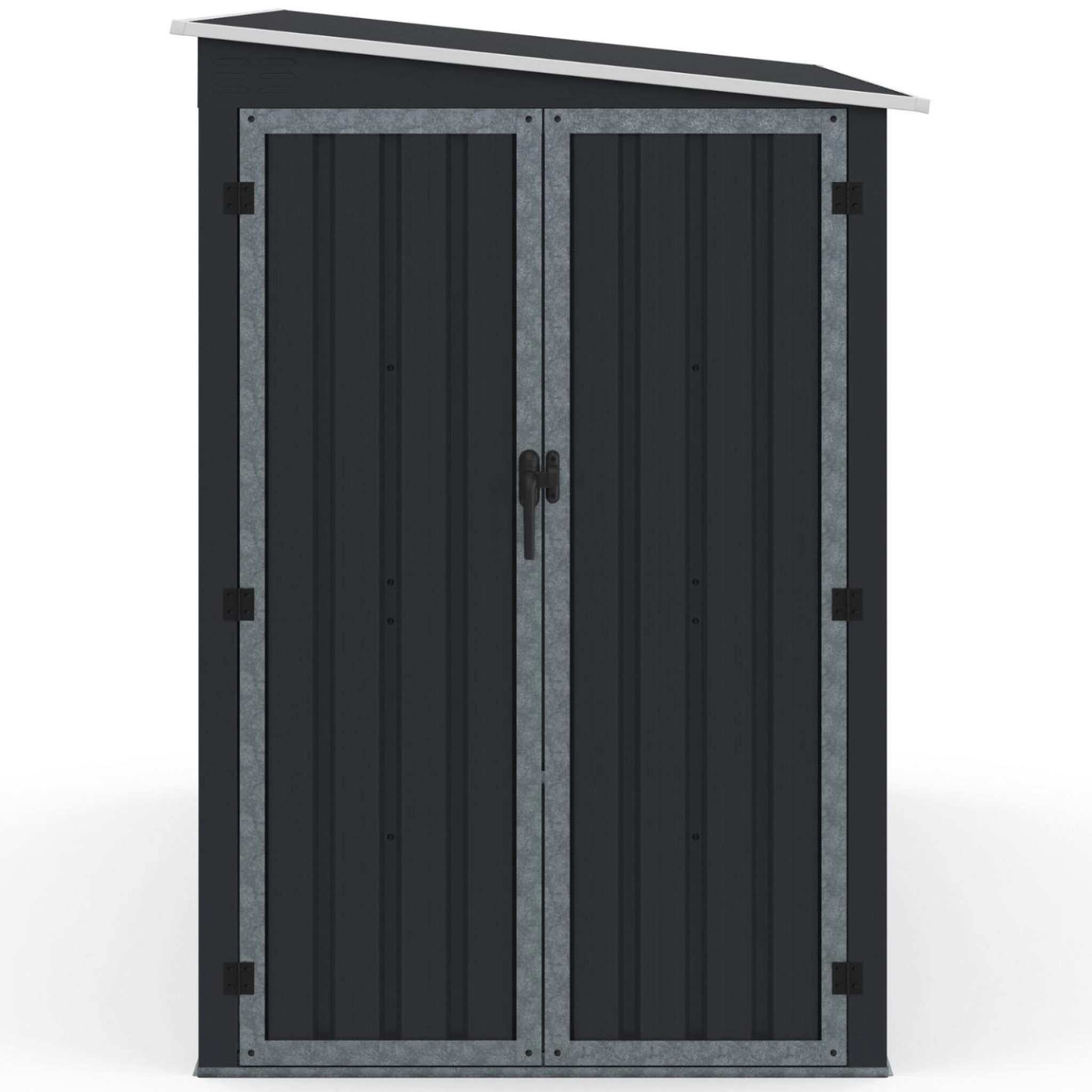 Voir la diapositive 3 : ID MARKET Abri de jardin adossé 3 m² gris en acier galvanisé double porte latérale