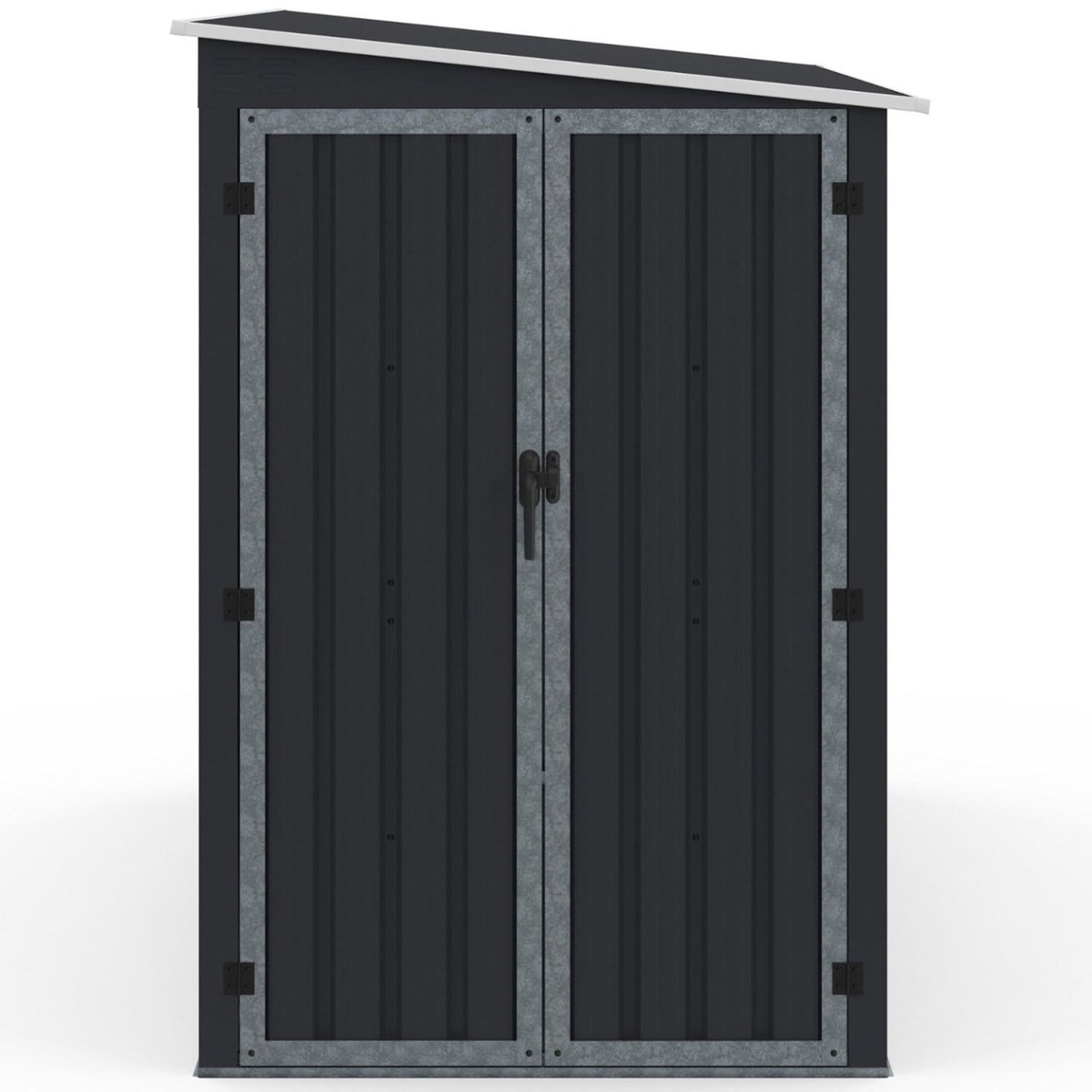 ID MARKET Abri de jardin adossé 3 m² gris en acier galvanisé avec base double porte latérale
