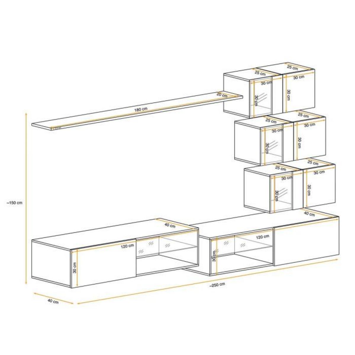 Paris Prix Ensemble Meuble TV  Switch XXIV  250cm Gris & Blanc