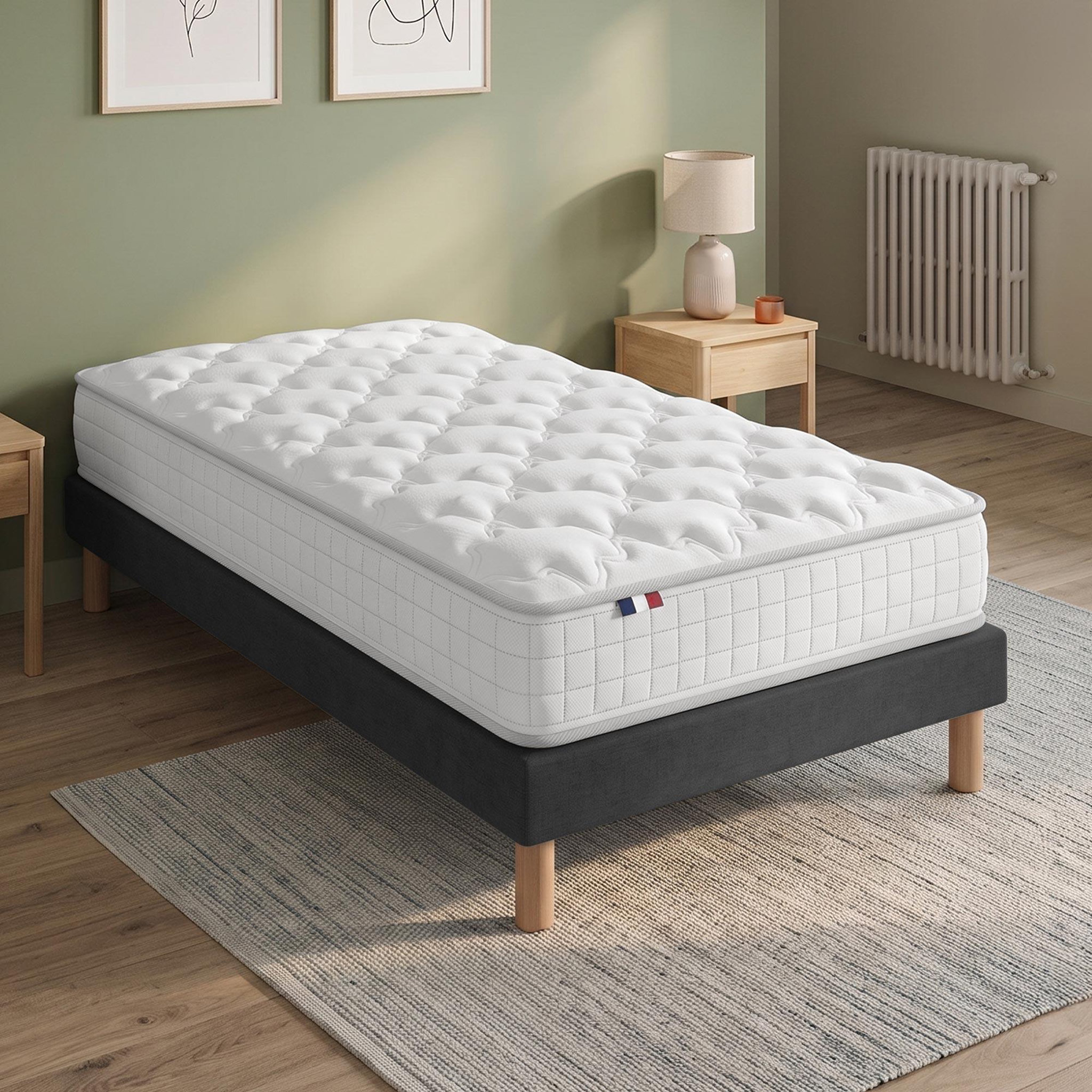 IDLITERIE Ensemble matelas ressorts ensachés spectre + sommier tapissier 90 x 200 sommier noir