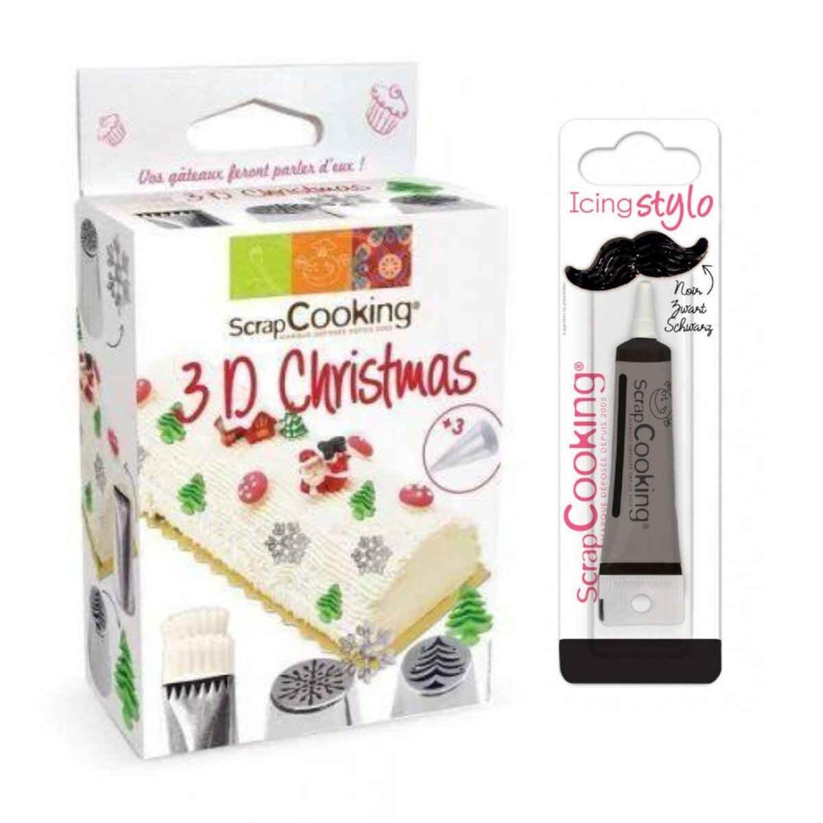 SCRAPCOOKING Kit de douilles à pâtisserie 3D Noël + Stylo de glaçage noir  pas cher 