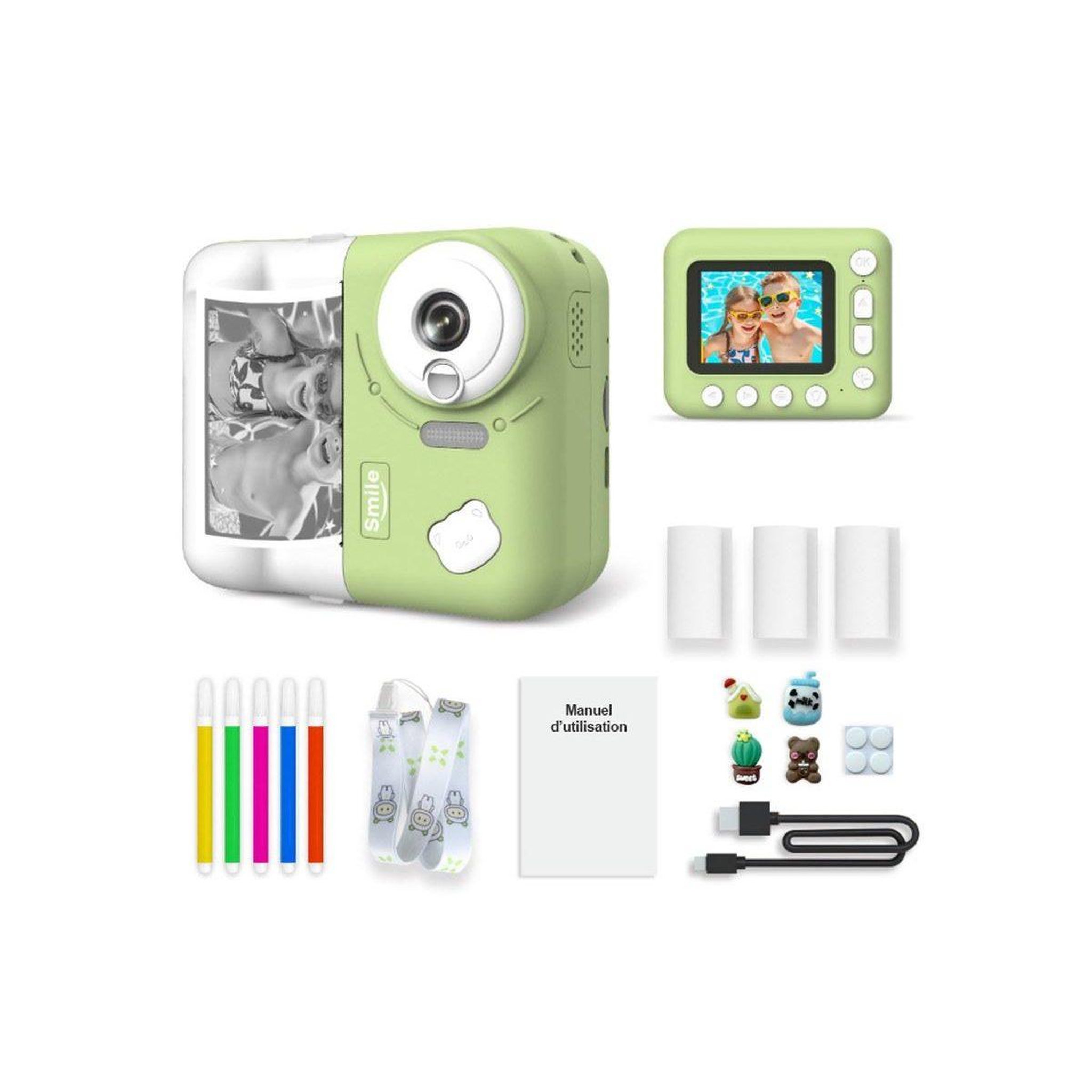 1001JOUETS Appareil Photo Enfant - 48MP, Impression Instantanée, Écran 2,4 , Filtres et Jeux - Vert