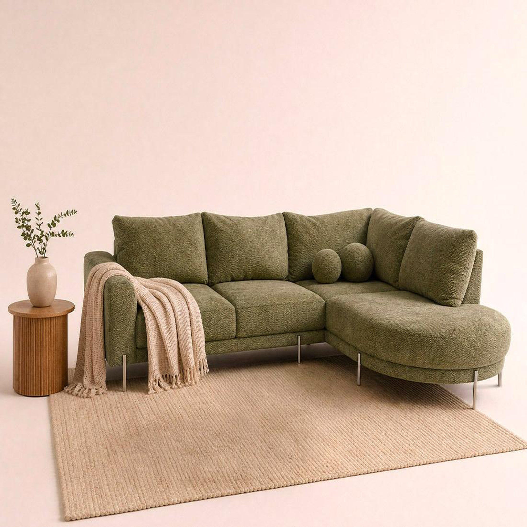 Voir la diapositive 2 : BEST MOBILIER Gabin - canapé d'angle droit 5 places en velours texturé