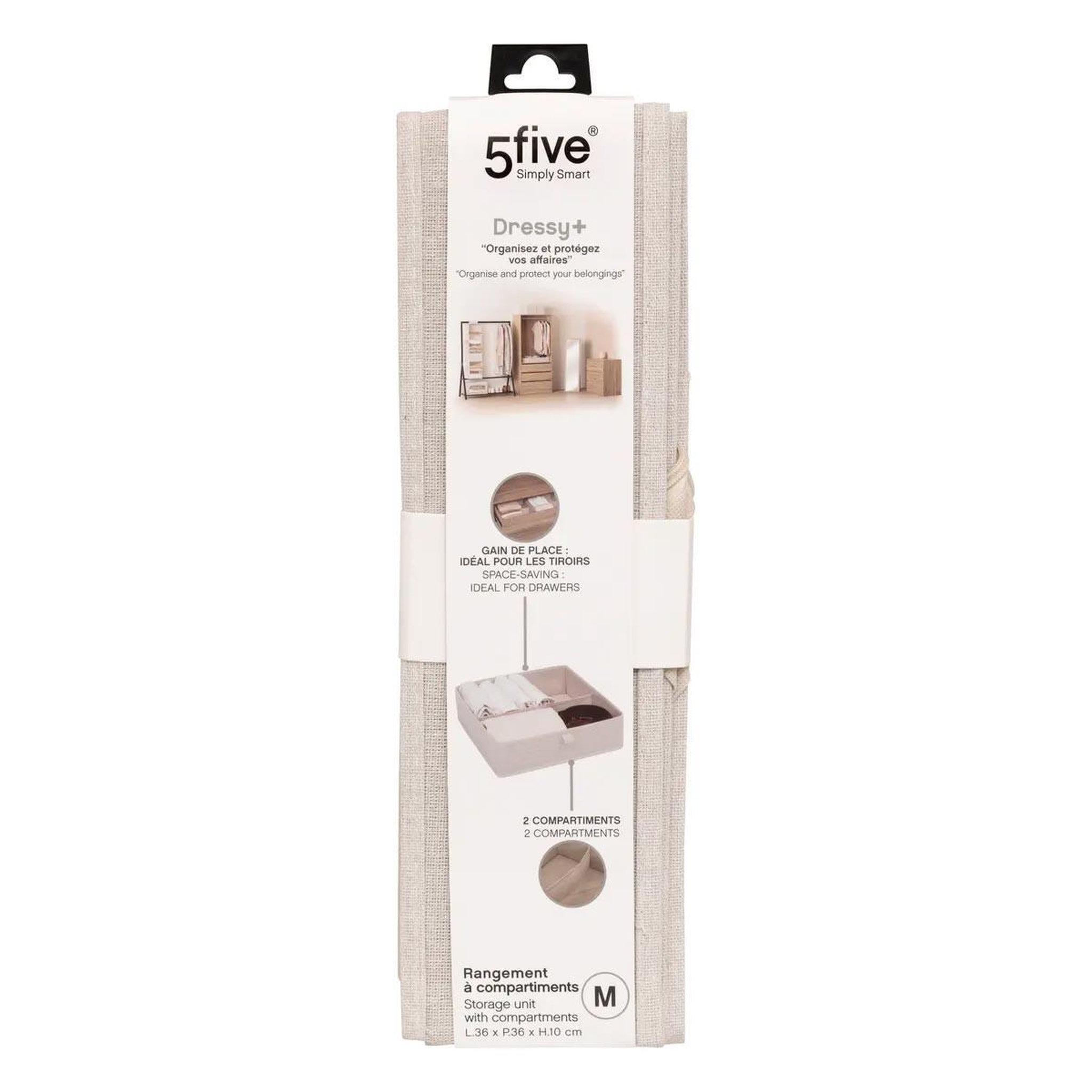 Voir la diapositive 4 : FIVE Rangement tiroir 2 compartiments  dressy  36cm beige