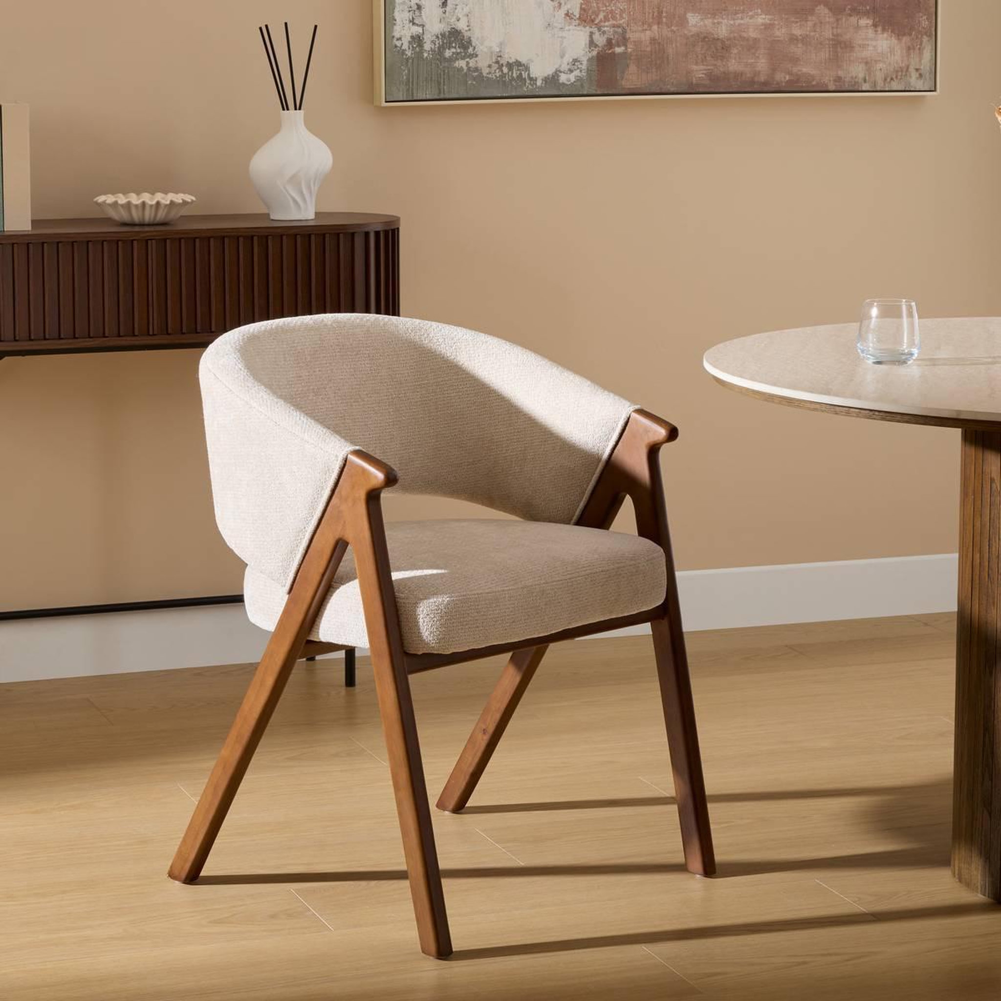 Voir la diapositive 5 : ATMOSPHERA Chaise fauteuil design  amza  79cm ivoire & noyer
