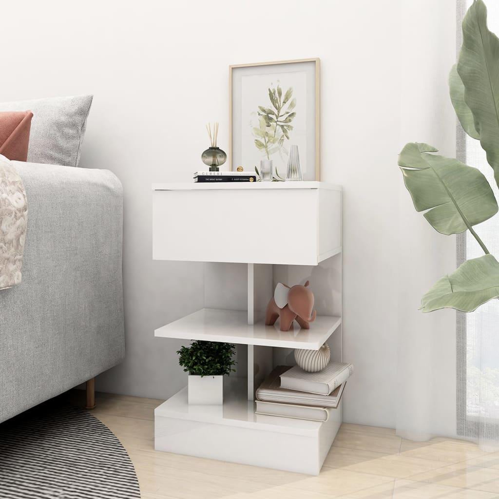 Voir la diapositive 3 : VIDAXL Table de chevet Blanc brillant 40x35x65 cm Bois d'ingenierie