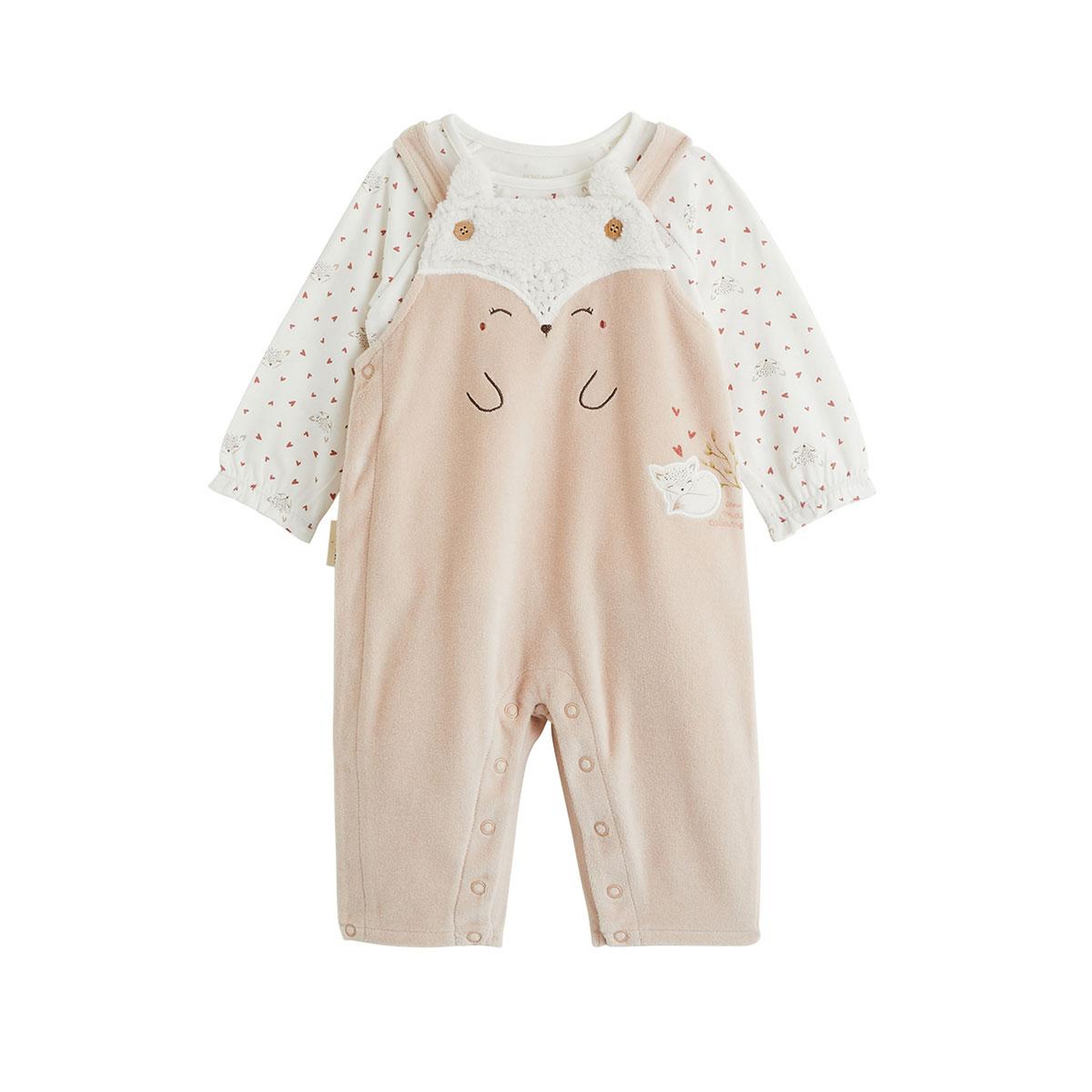 PETIT BEGUIN Ensemble salopette bébé en molleton et t-shirt doucette. Coloris disponibles : Rose
