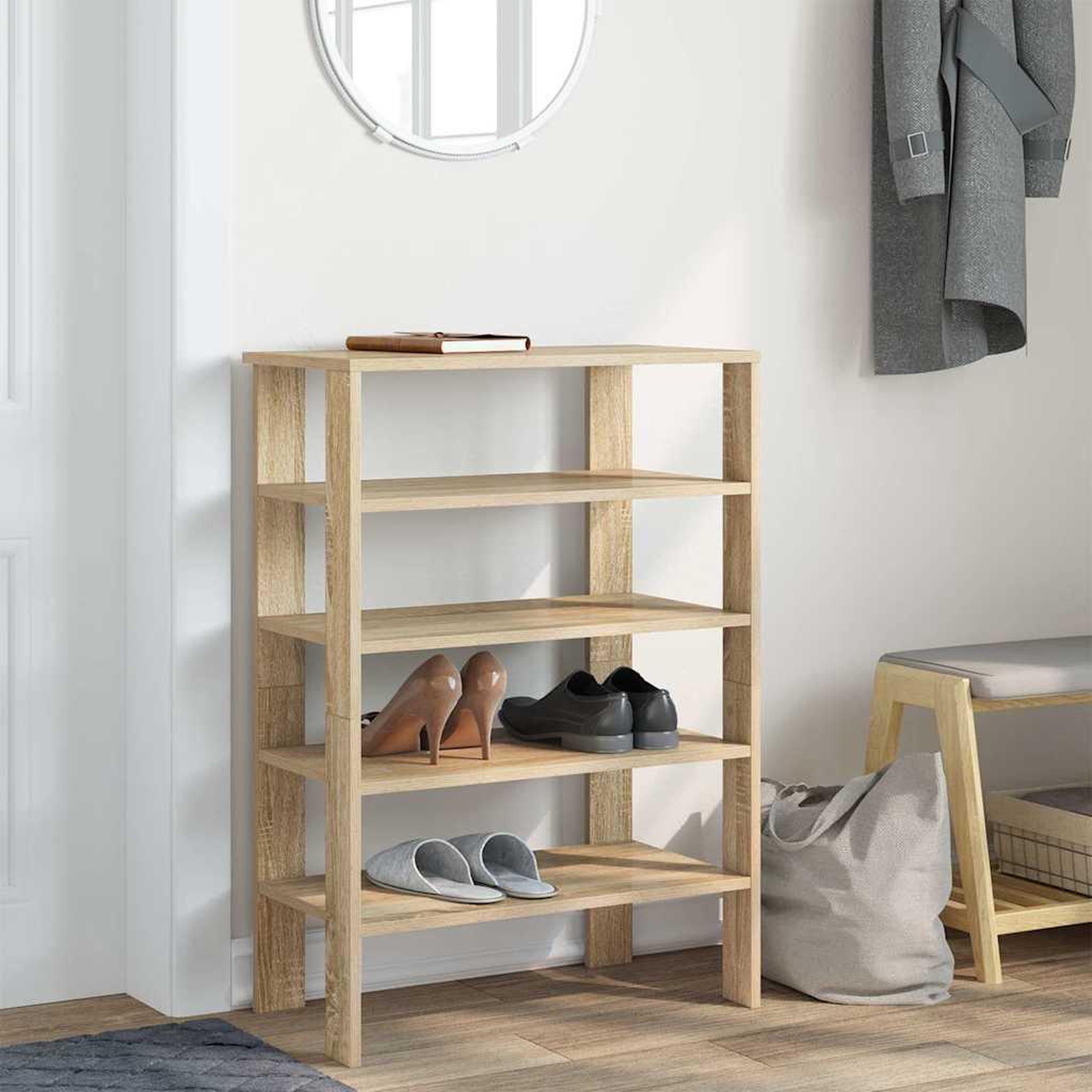 Voir la diapositive 3 : VIDAXL Etagere a chaussures chene sonoma 61x32x87,5 cm bois ingenierie