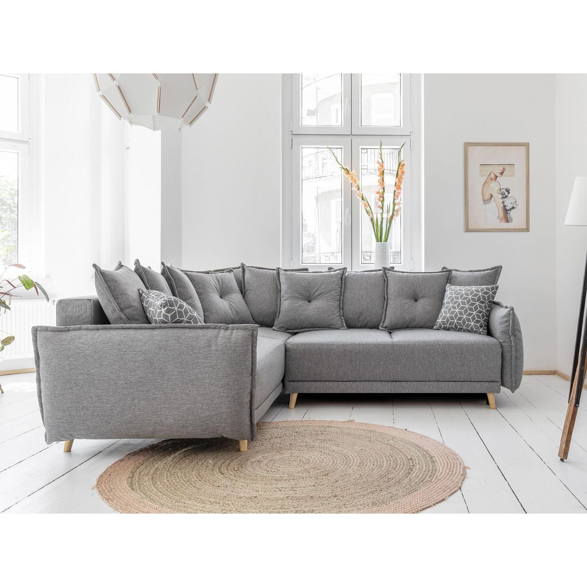 BEST MOBILIER Lena - canapé d'angle convertible - avec coffre - style scandinave - 5 places - gauche