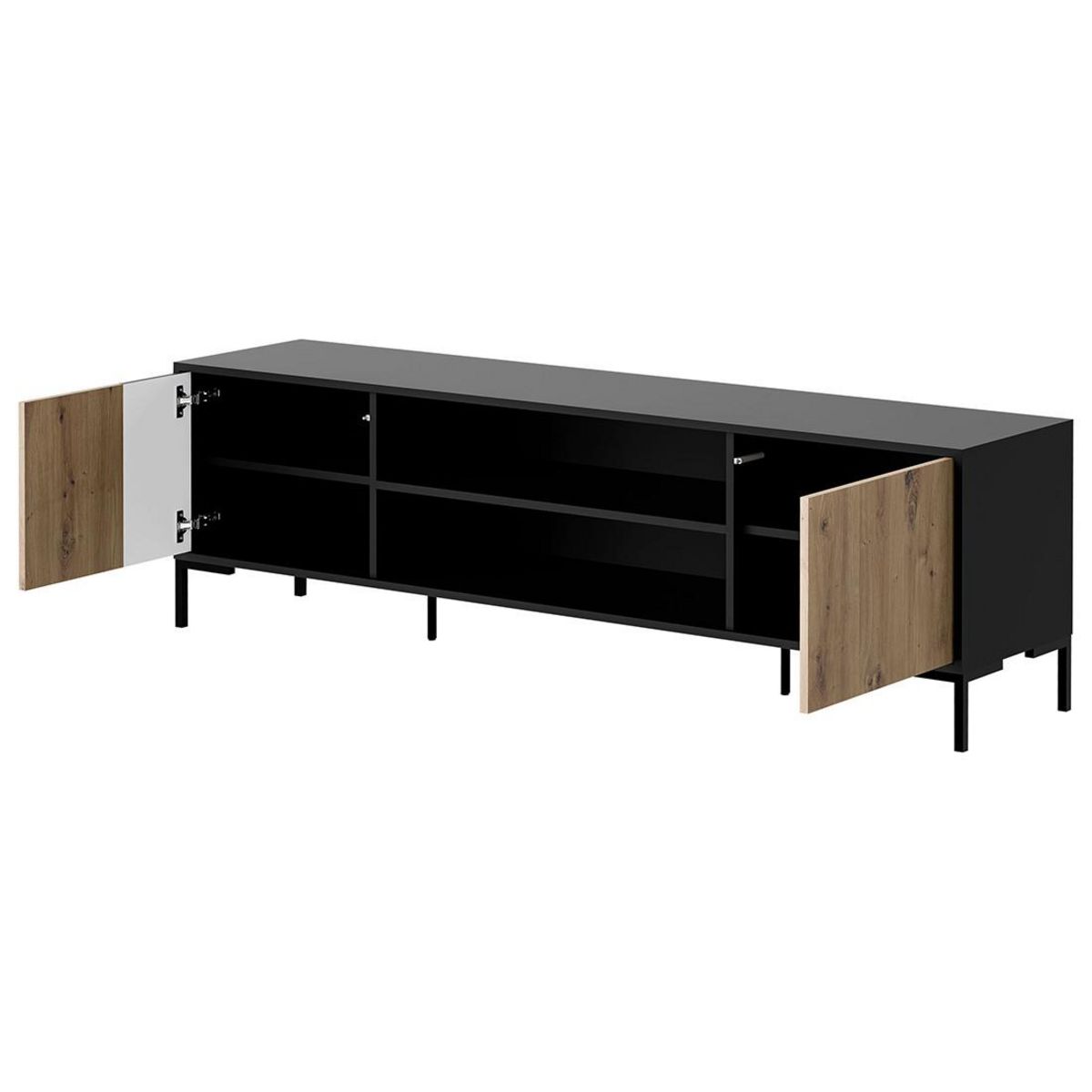 BEST MOBILIER Cambridge - meuble tv - effet bois et noir - 2 portes et 2 niches - 180 cm