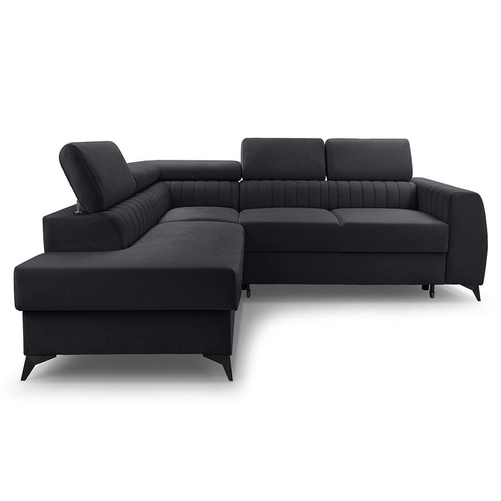 Voir la diapositive 1 : BEST MOBILIER Aneta - canapé d'angle gauche 5 places - convertible avec coffre et têtières - en velours