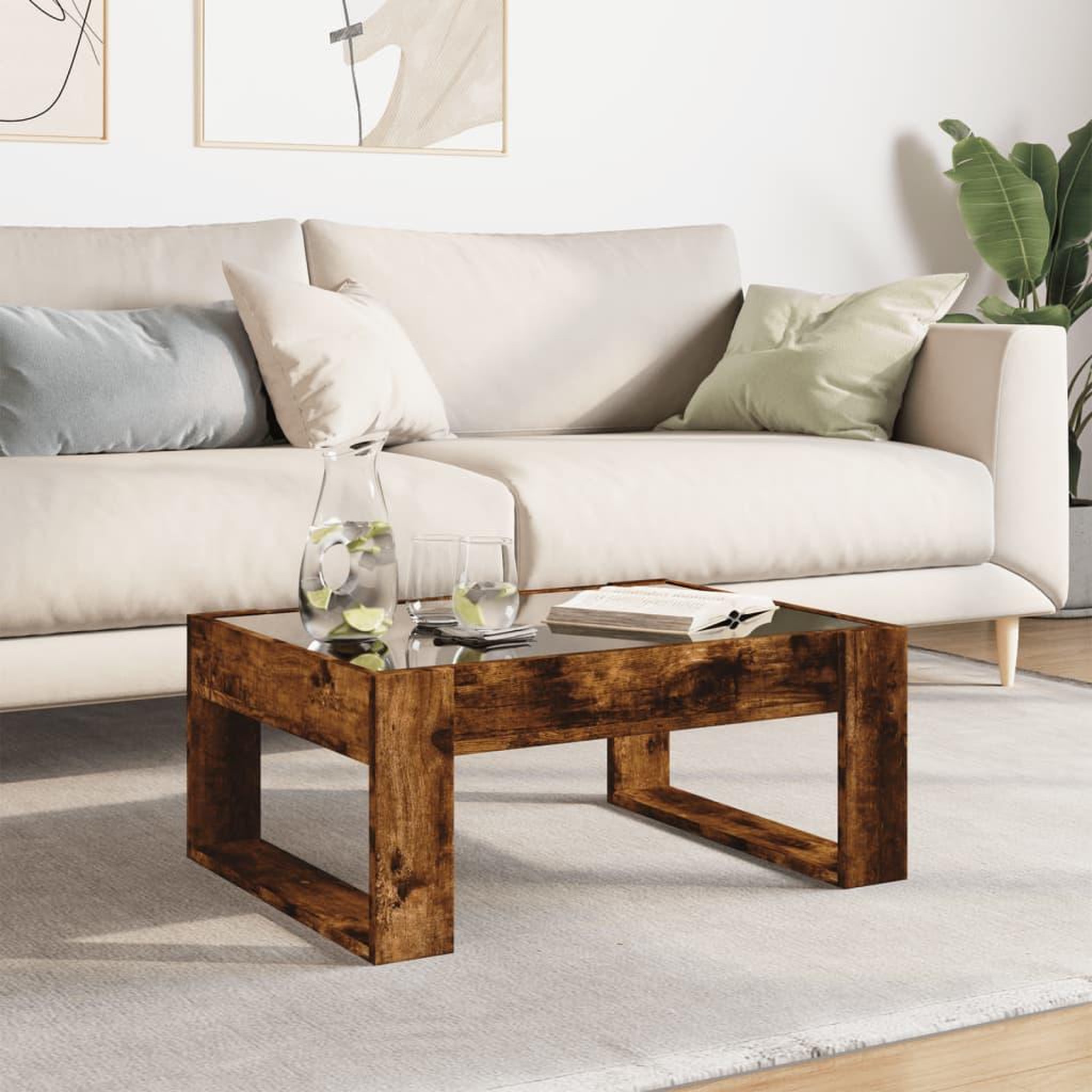 Voir la diapositive 4 : VIDAXL Table basse avec LED infini chene fume 70x53x30 cm