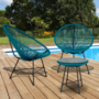 Voir la diapositive 2 : ID MARKET Salon de jardin IZMIR table et 2 fauteuils oeuf cordage bleu canard