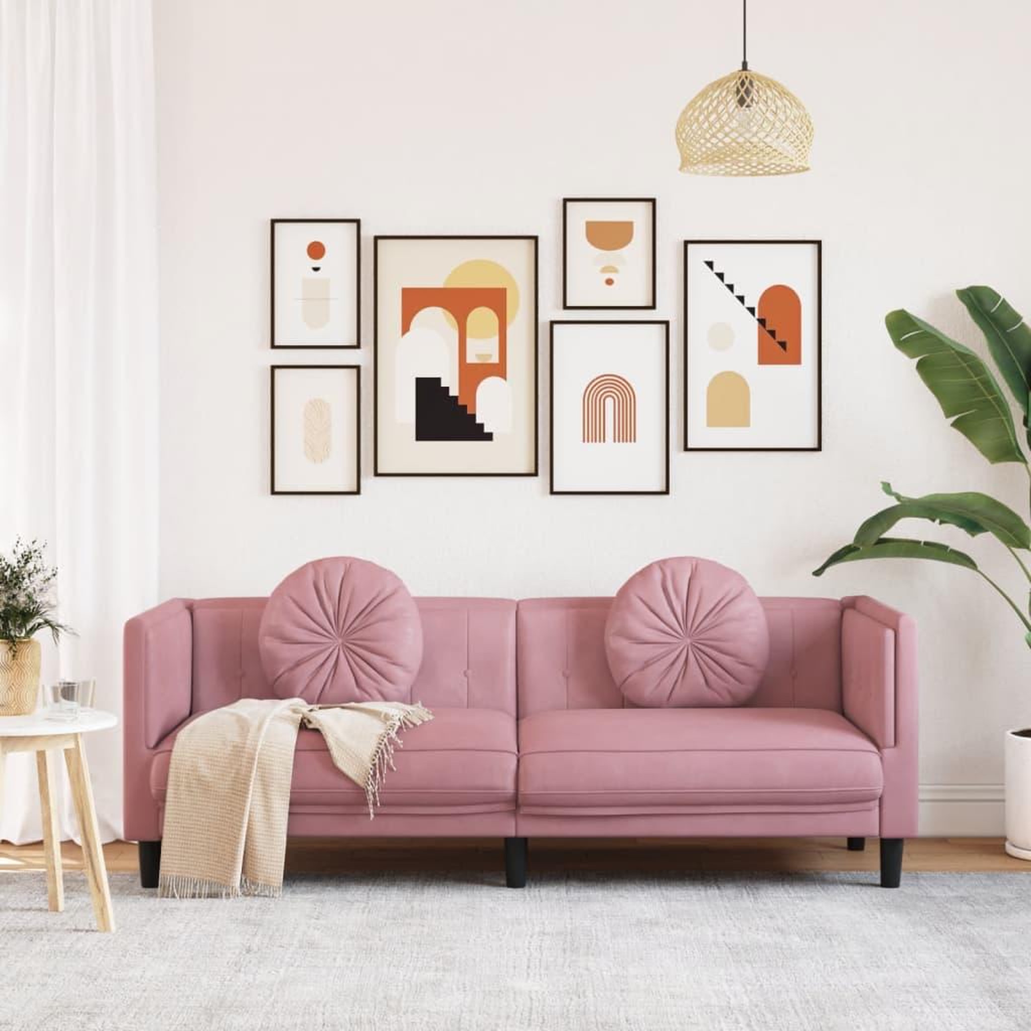 Voir la diapositive 3 : VIDAXL Canape avec coussins 3 places rose velours