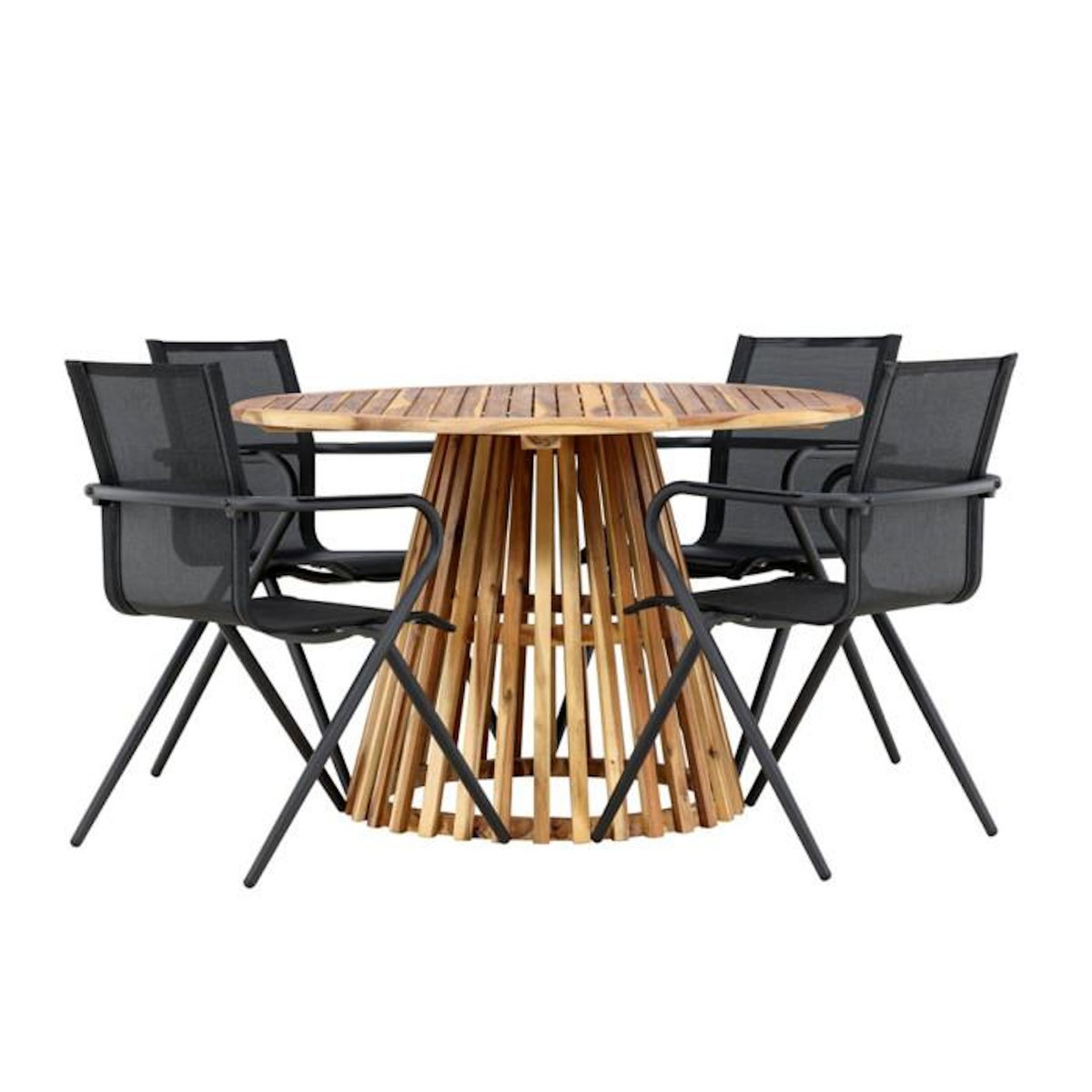 Paris Prix Ensemble Table de Jardin & 4 Chaises  Lumpur & Alina  120cm Naturel & Noir